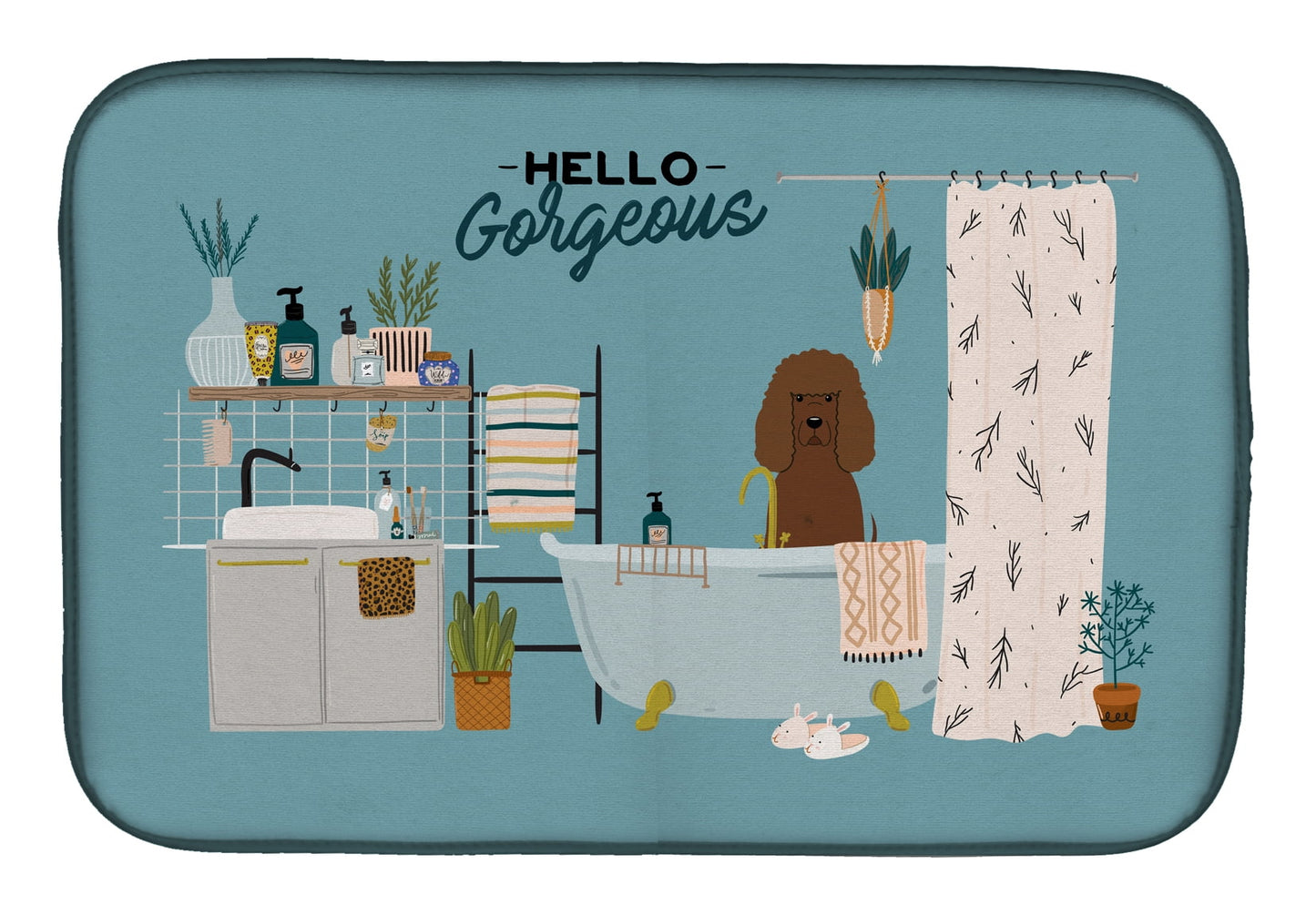 Irish Water Spaniel in Bathtub Dish Drying Mat