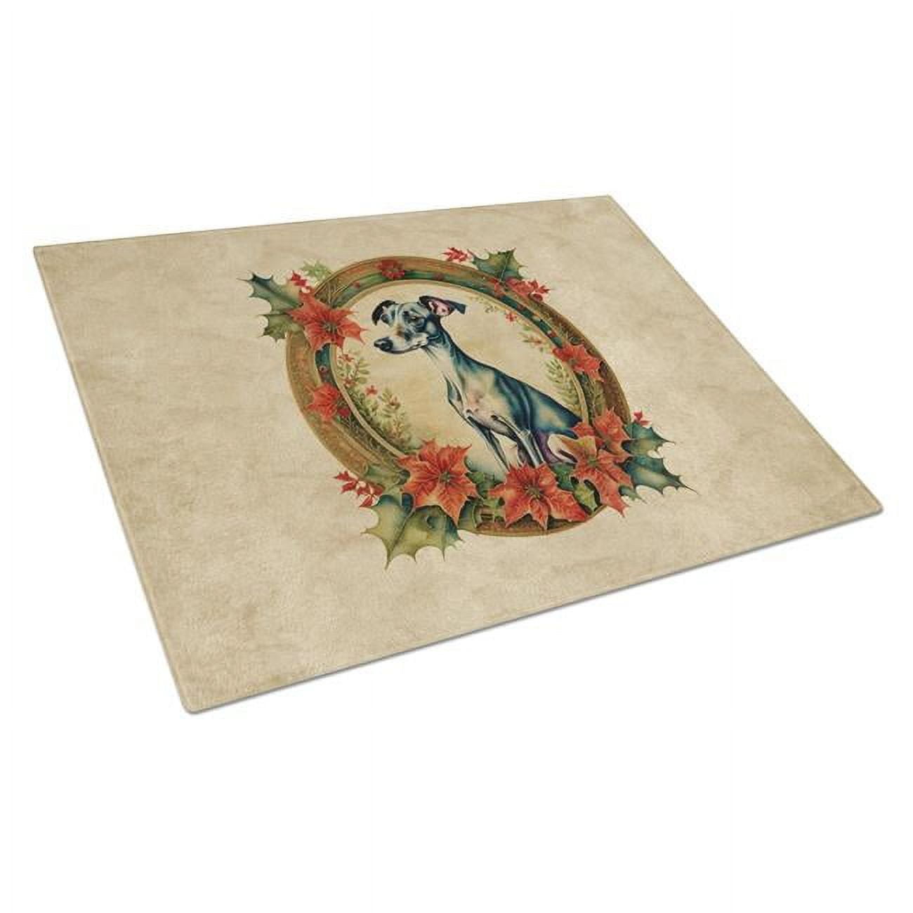 Italian Greyhound Christmas Flowers Glass Cutting Board 12 in x 15 in