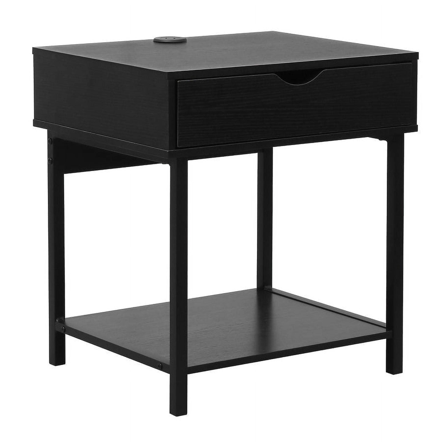 JJS Side End Table, Nightstand, Bedside Table with Drawer and Storage Shelves, Sofa Table for Living Room, Bedroom, Accent Furniture, Easy Assembly, Black