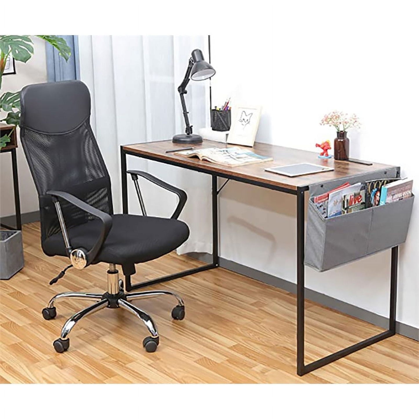 JJS Small Computer Desk Simple Style Writing Desk for Small Spaces 40 Inch Home Office Modern Student Study Laptop Writing Table with Storage Bag USB Hub, Rustic Brown/Black…