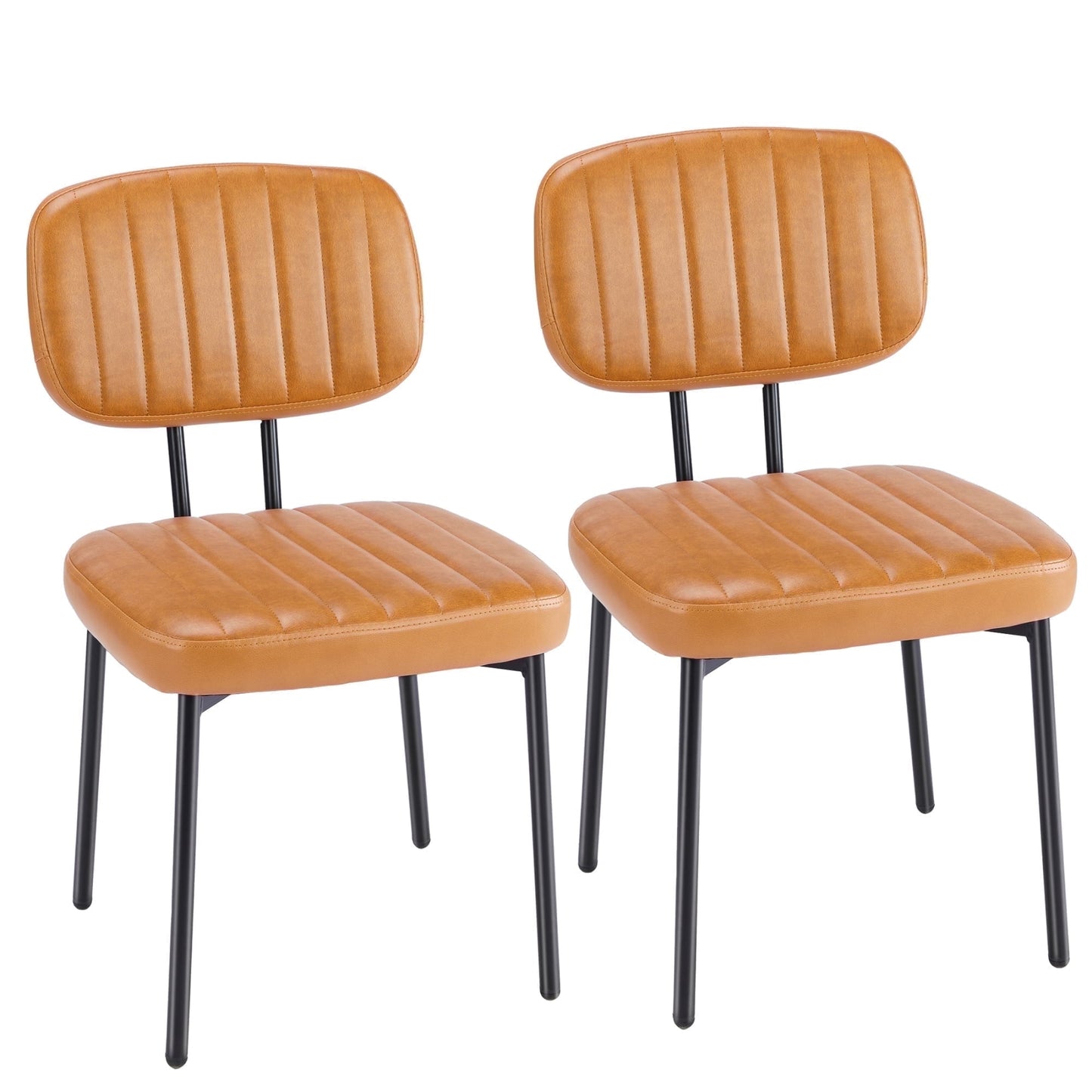 edx Dining Chairs Set of 2, Mid Century Modern Kitchen Chairs with Faux Leather for Kitchen, Living Room, Brown