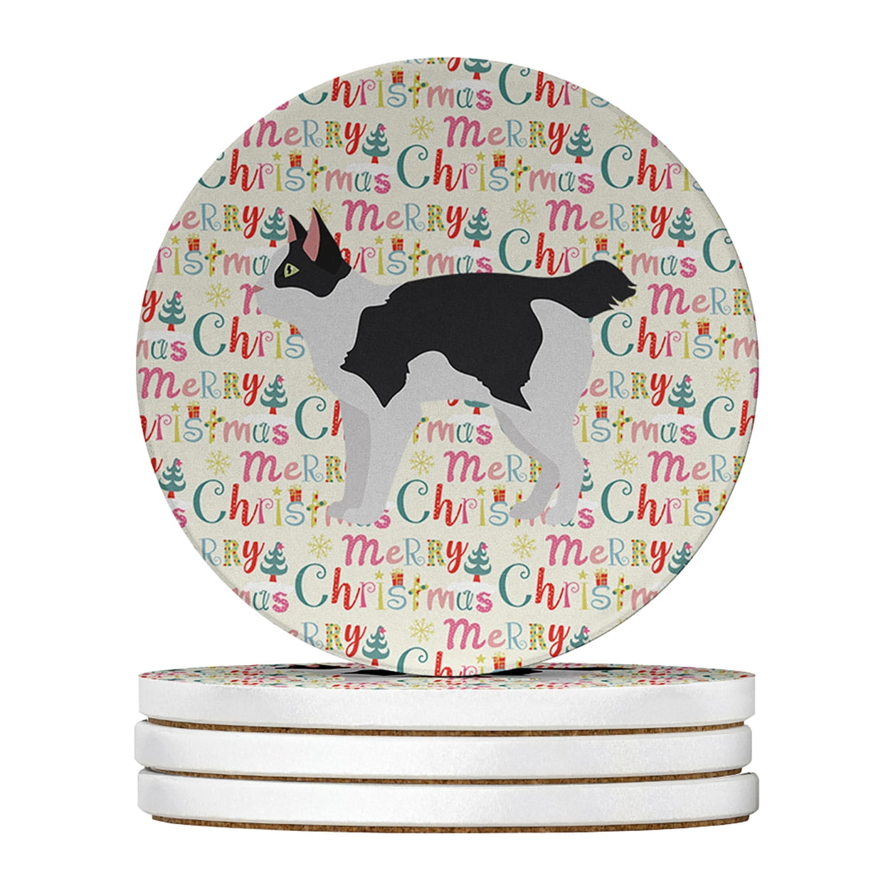 Japanese Bobtail Cat Christmas Large Sandstone Coasters Pack of 4 4 in x 4 in
