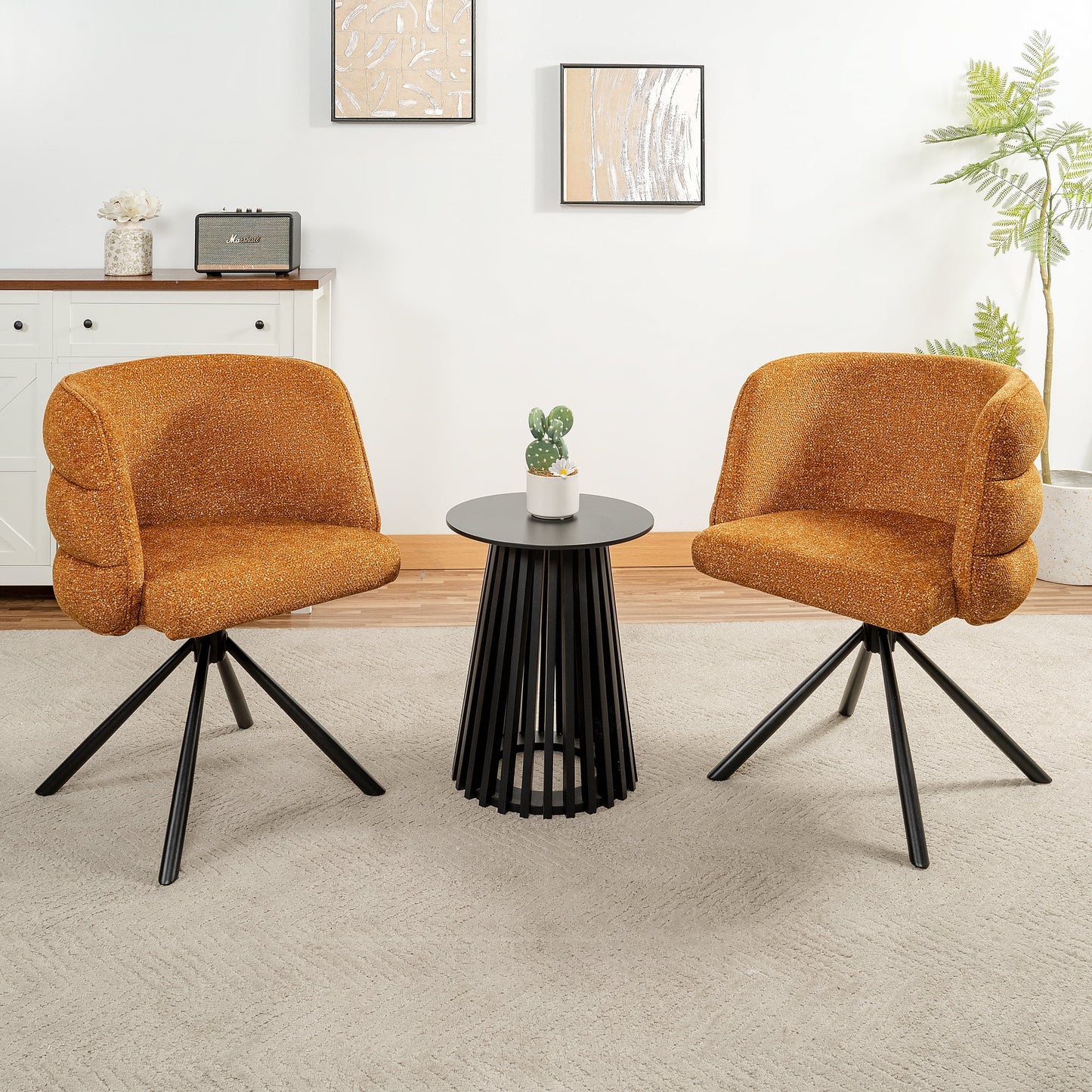 Jopath 270°Swivel Dining Chairs, Set of 2 Upholstered Bedroom Chairs with Metal Base for Living Room Bedroom Vanity Study Room Dining Room(Beige)