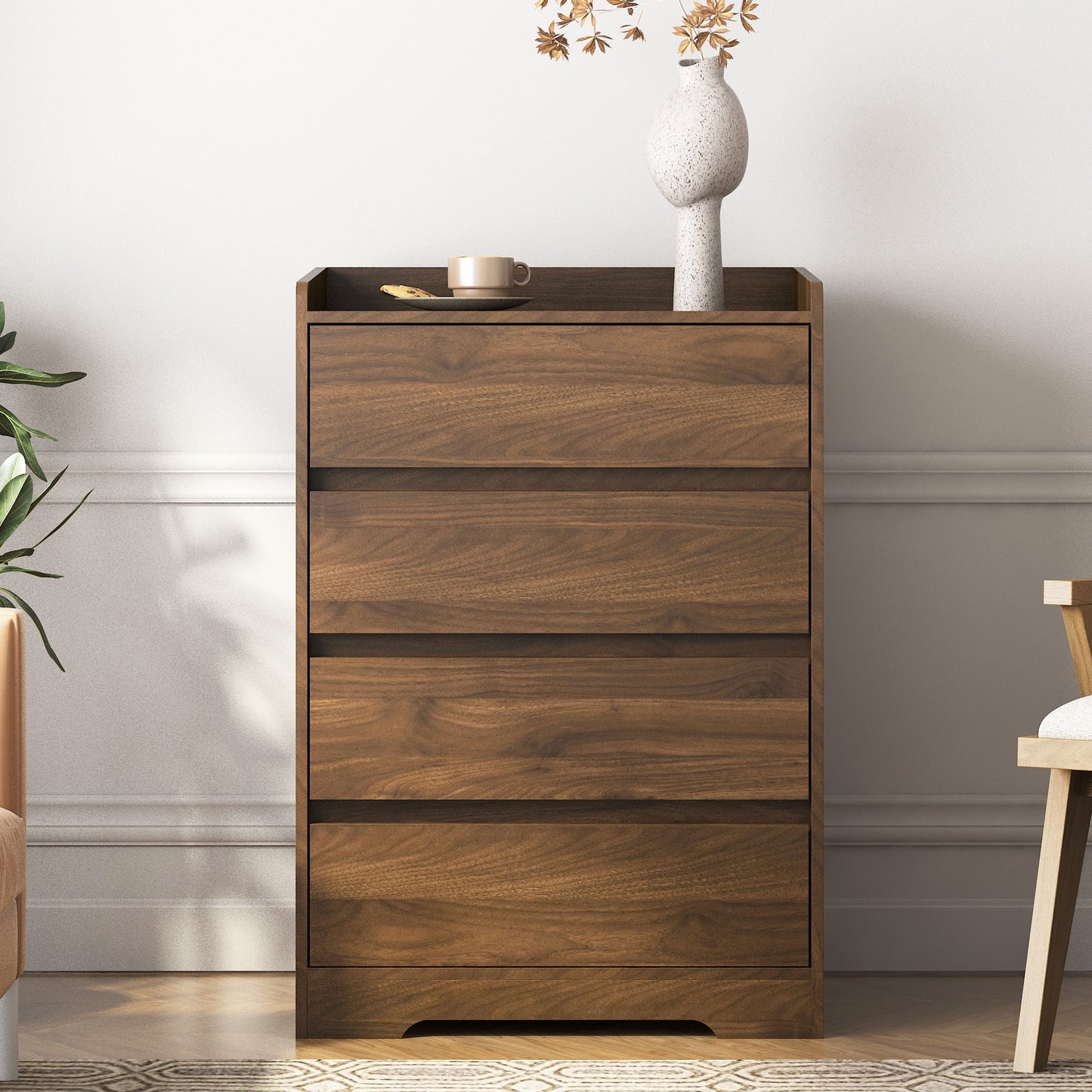 Jopath 4 Drawer Dresser,Chest of Drawers with Hide Handle for Bedroom,Modern Wooden Storage Cabinet for Living Room,Entryway,Hallway,Office,Black