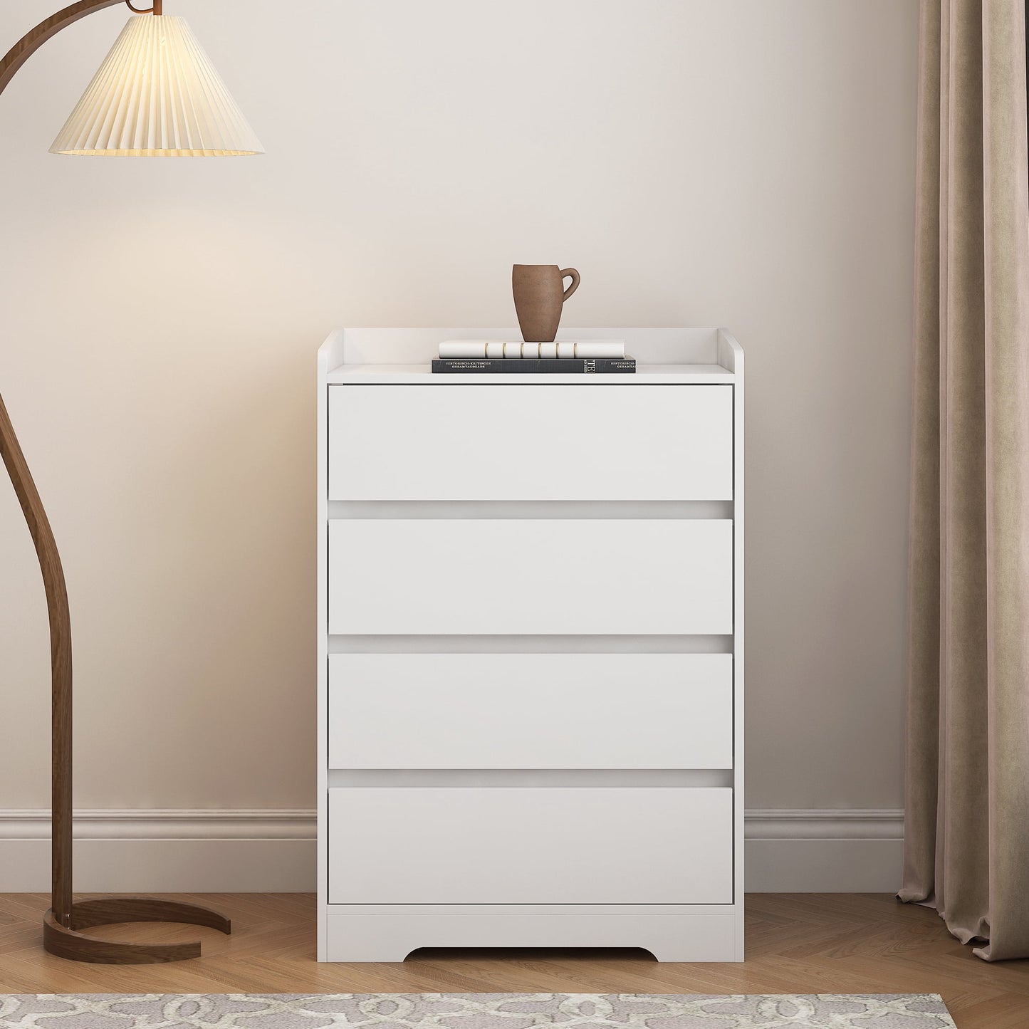 Jopath 4 Drawer Dresser,Chest of Drawers with Hide Handle for Bedroom,Modern Wooden Storage Cabinet for Living Room,Entryway,Hallway,Office,White