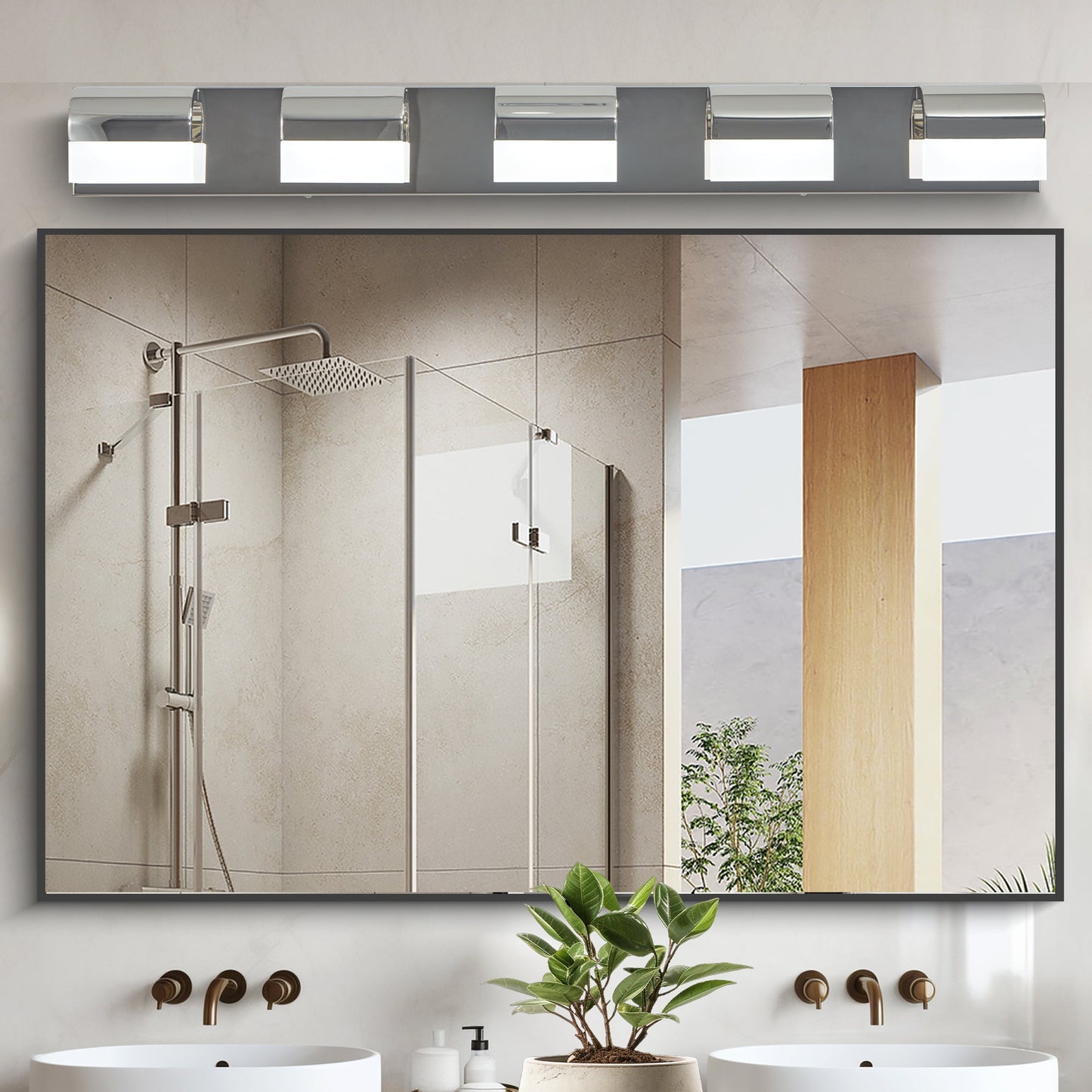 Jopath 5-Light Bathroom Vanity Light, Dimmable LED Wall Mount Lighting Fixture for Bathroom Vanity Mirror Chrome