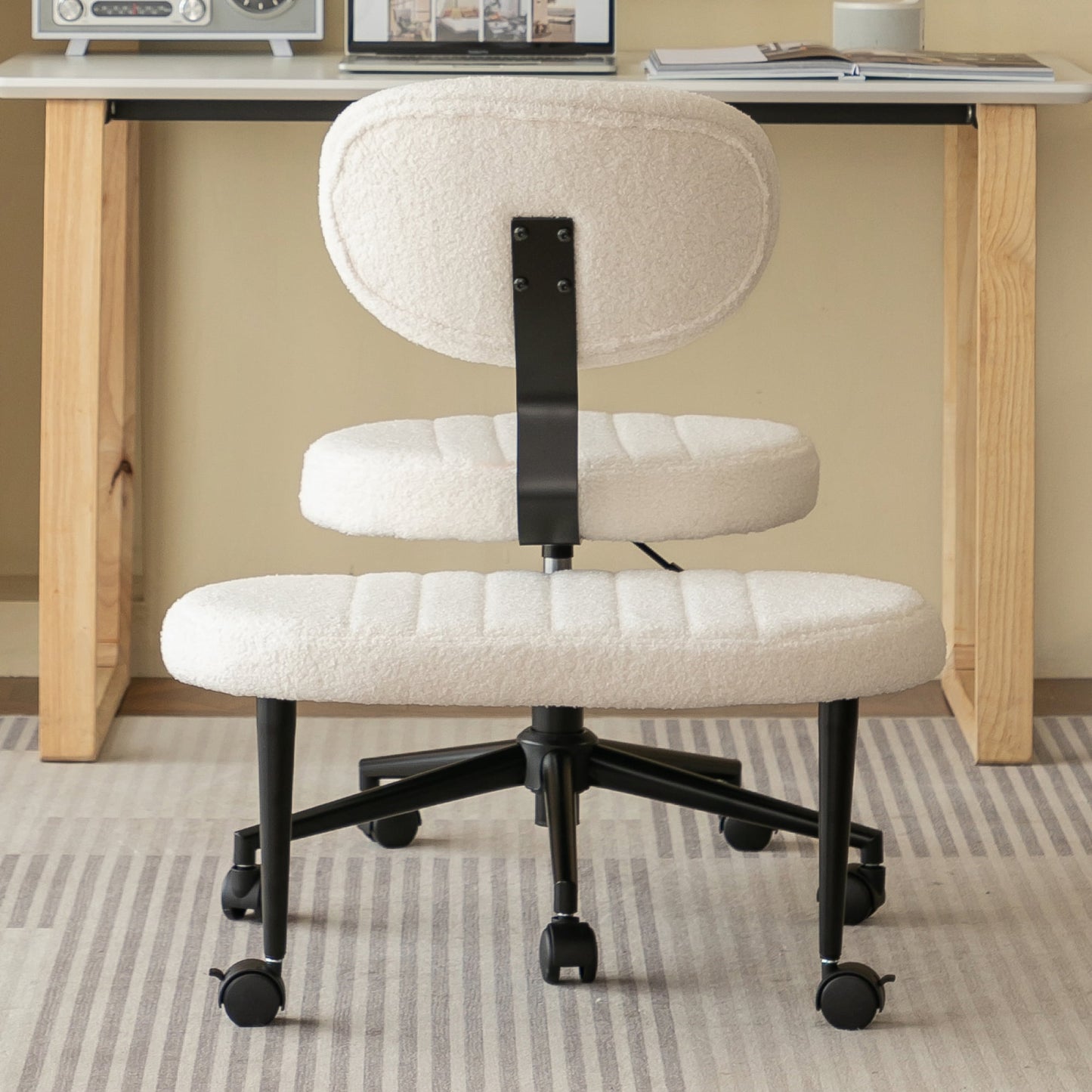 Jopath Cross Legged Office Chair with Wheels, Criss Cross Desk Chair with Lumbar Support and Adjustable Stool for Meditation and ADHD White