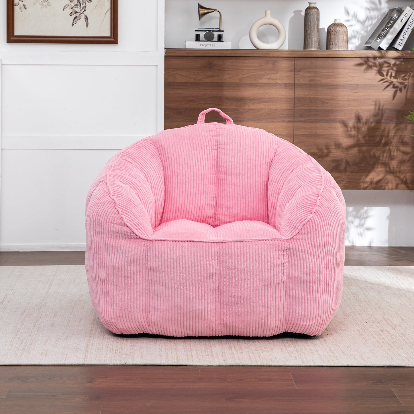 Jopath Giant Bean Bag Chair Sofa for Adults Teens,Comfy Corduroy Large Bean Bag Chairs with Fillings,High Elasticity Lazy Sofa for Bedroom Living Room,Pink