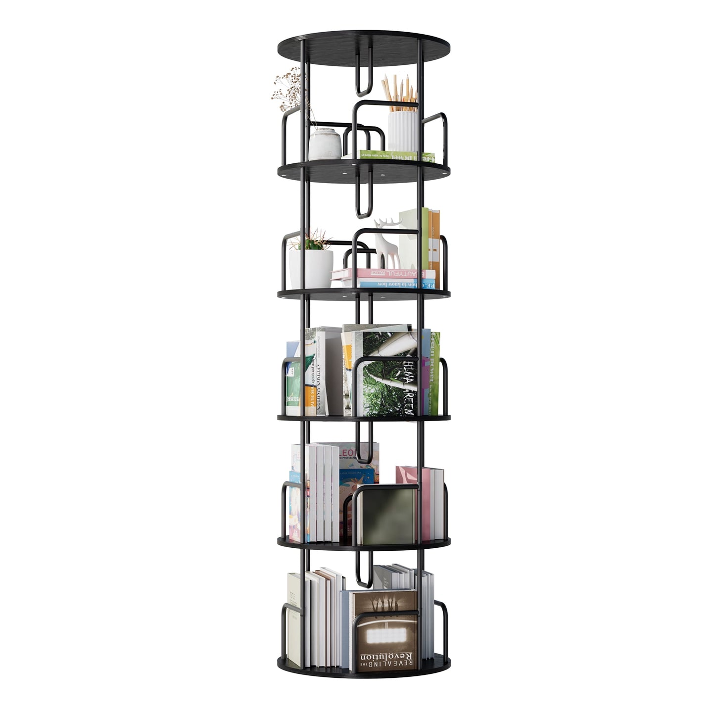 Jopath Rotating Bookshelf Tower 5 Tier, Spinning Bookcase, Revolving 360 Book Shelf Narrow Tall Bookcase, Vertical Turning Round storage Bookshelf, Book Shelf Organizer for Bedroom,Living Room,Black