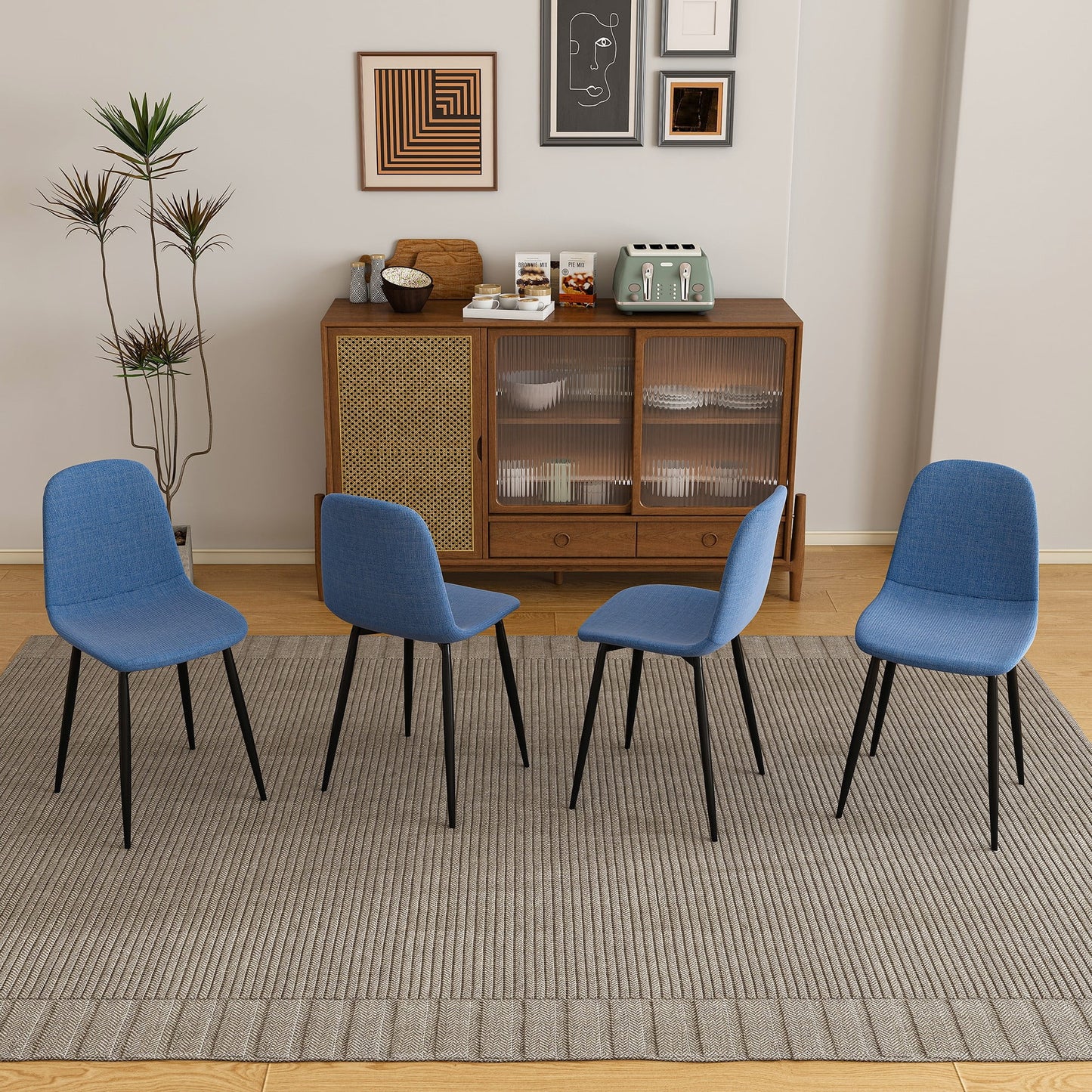Jopath Set of 4 Dining Chairs,Modern Knit Fabric Upholstered Armless Side Chair Kitchen Dining Room Chairs with Metal Legs for Dining Kitchen Living Room Bedroom,Beige