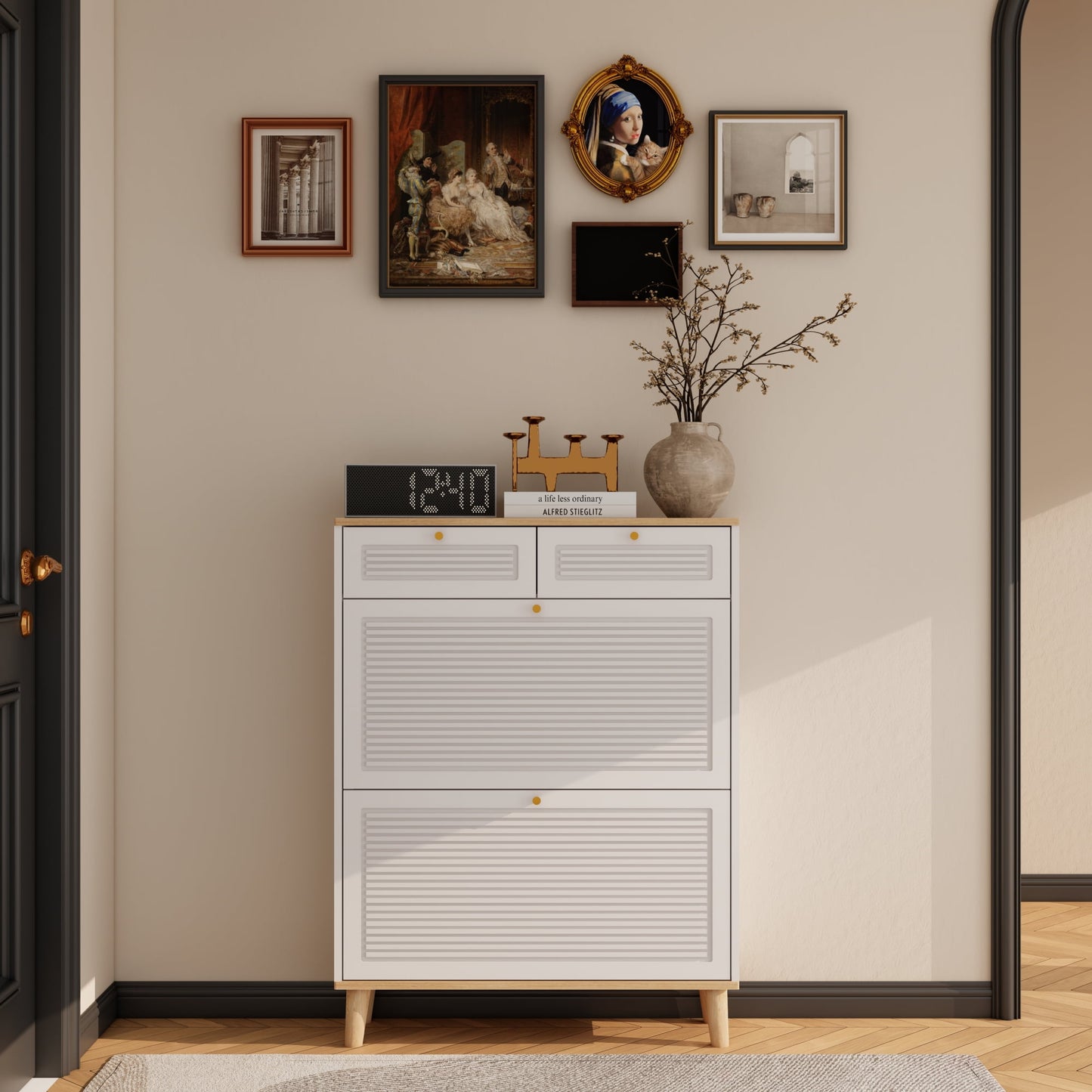 Jopath Shoes Storage Cabinet Shoe Cabinet with 2 Flip-Up Doors and 2 Drawers MDF