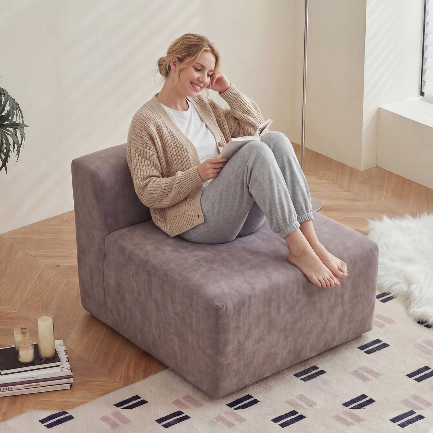 Jopath Single Armless Floor Sofa, One Piece High Density Foam Sofa Thick Cushioning, Space-Saving For Living Room/Bedroom/Apartment Small Spaces