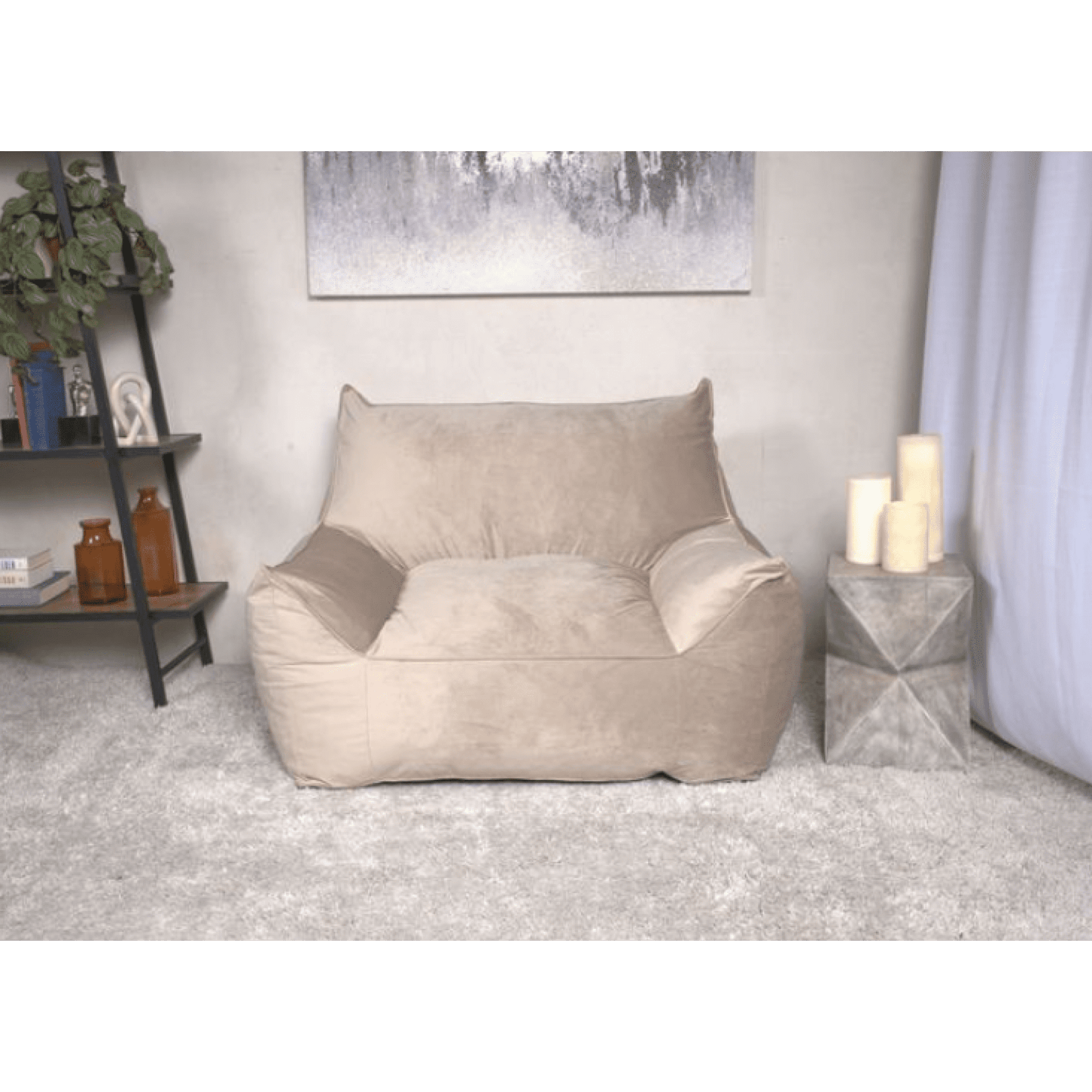 Jopath Velveteen Bean Bag Chair Foam Filler Large Beanbags Lazy Sofa With Armrests Removable Covers With Safety Zippers Foam Filled For Bedroom Living Room Beige