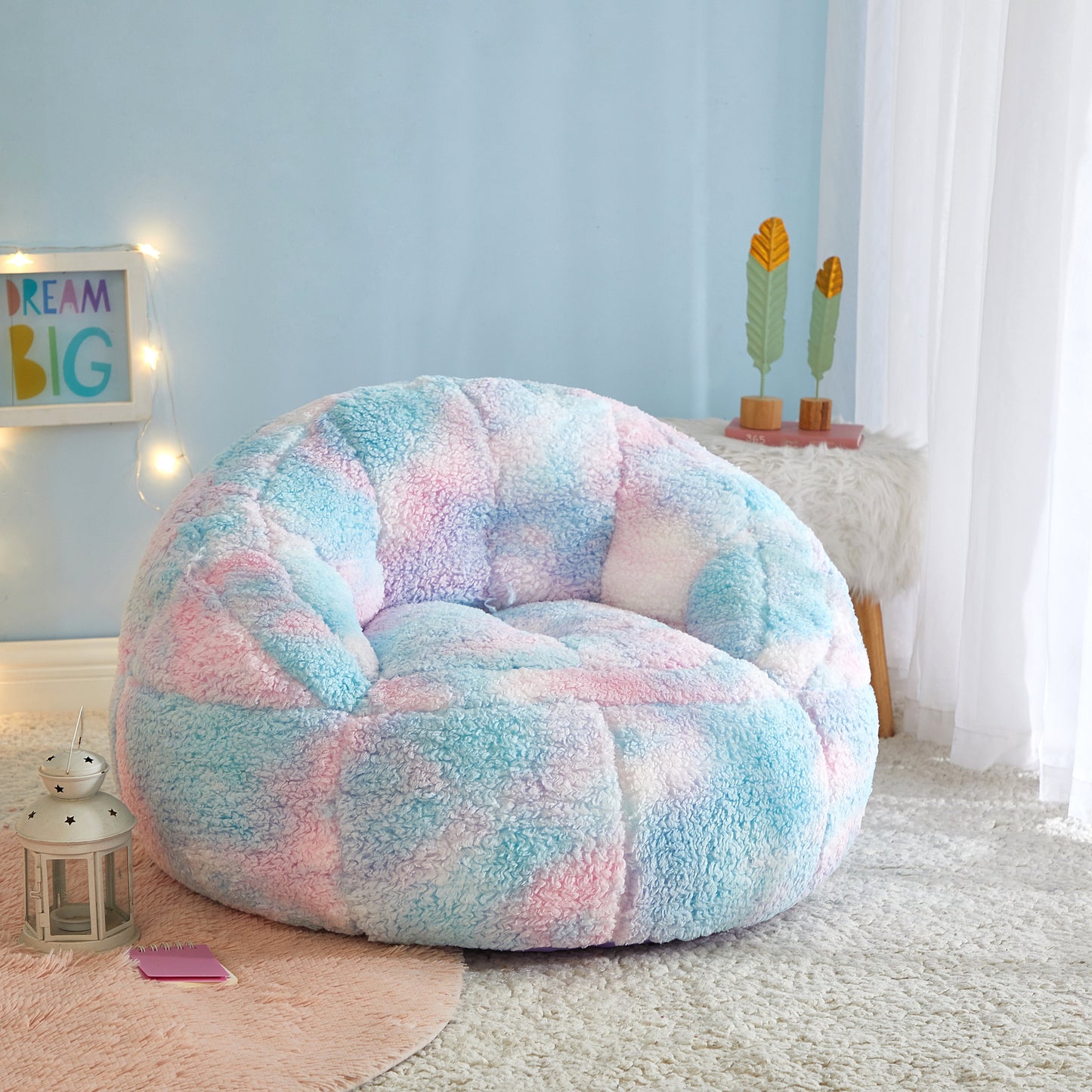 Room Revival Super Soft Teddy Sherpa Structured Bean Bag Chair, Pink Blue