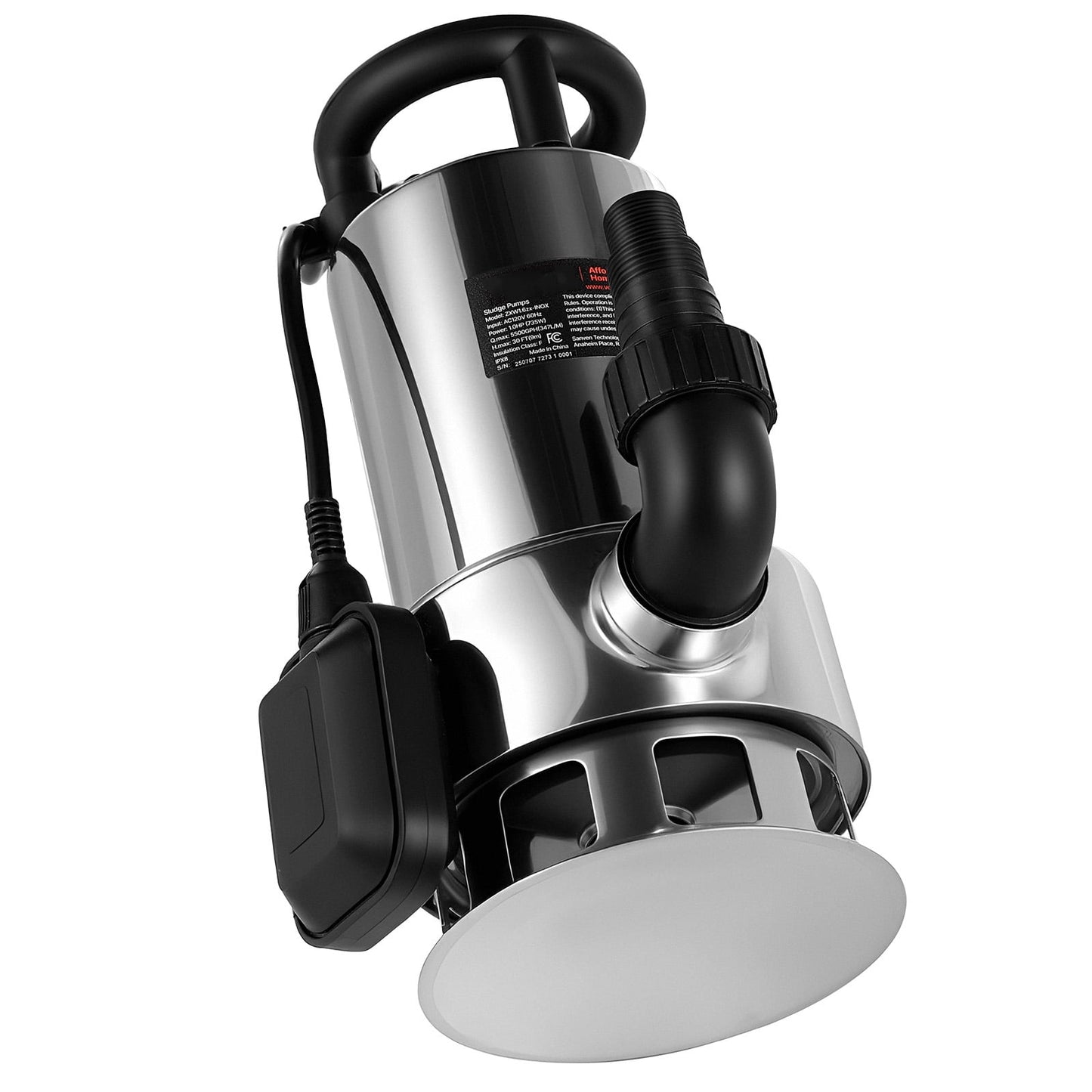 KFFKFF 1 HP Submersible Sump Pump, 5500 GPH, Stainless Steel Water Pump with Automatic Float Switch, Extended Cord, 30 ft Max Lift, Suitable for Pools, Gardens, Ponds, and Flooded Areas