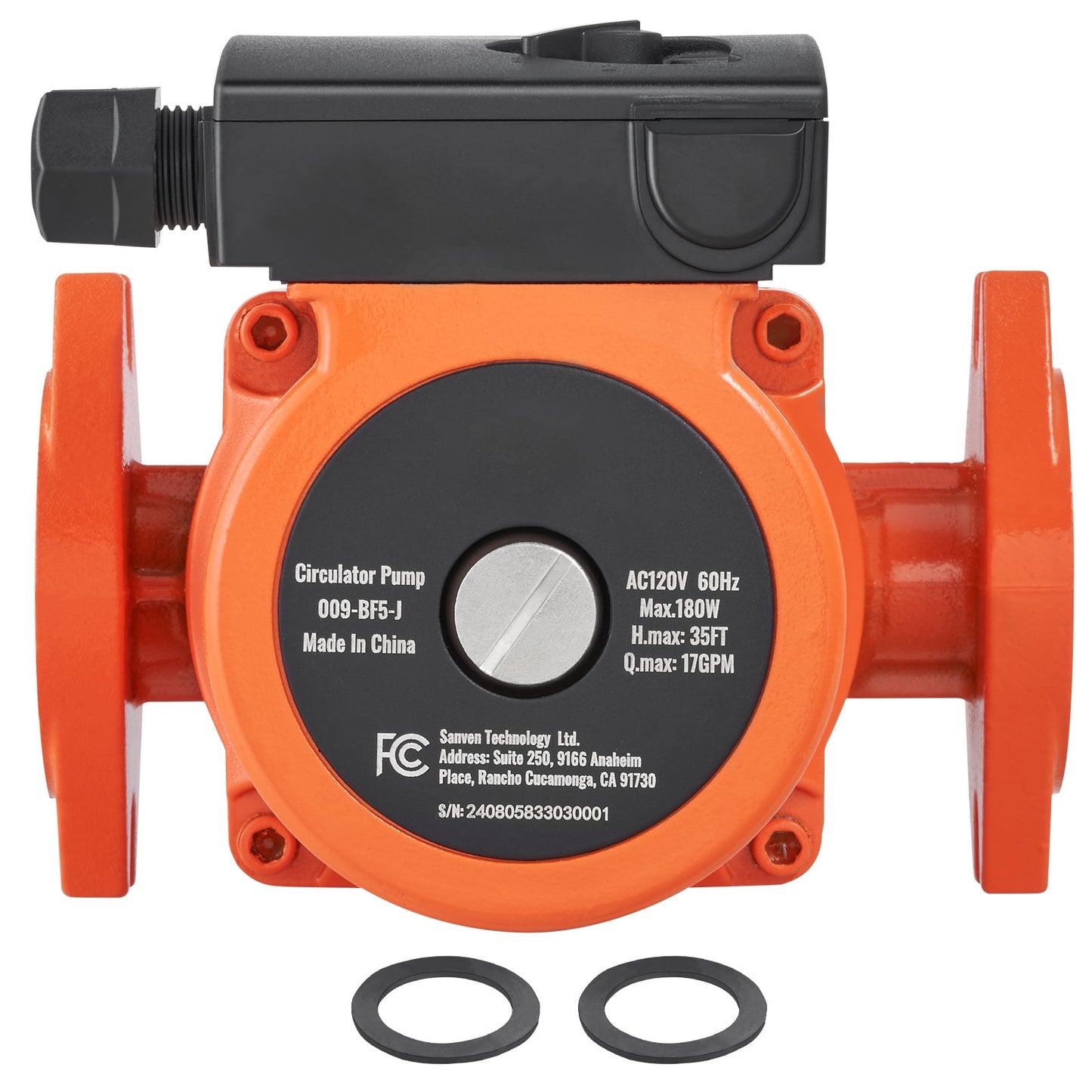 KFFKFF 110V 180W Copper Motor Hot Water Recirculating Pump 009-BF5-J, 3/4" NPT Flange Cast Iron