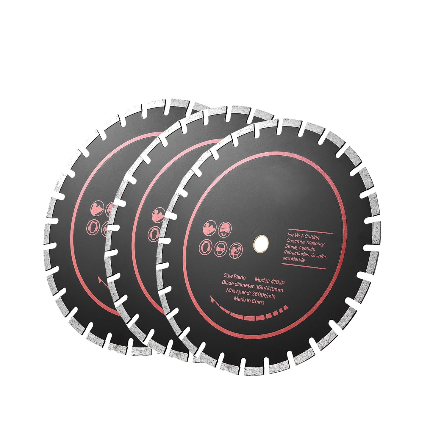 KFFKFF 14-Inch Diamond Blade Set, 3-Pack for Concrete Cutting, 1-Inch Arbor, Durable Diamond Segments, 65Mn Steel Core, Suitable for Dry and Wet Use, Precise Cuts on Concrete, Masonry, Brick, Stone