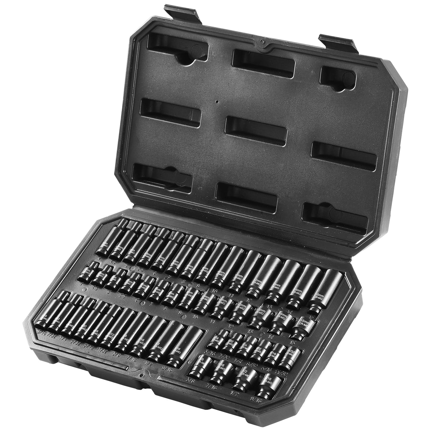 KFFKFF 14-Piece 1/4" Drive Impact Socket Set - Metric 4-15mm Deep Sockets - Durable Cr-Mo Steel for Automotive Repairs - Clear Size Markings - Sturdy Design with Organizer