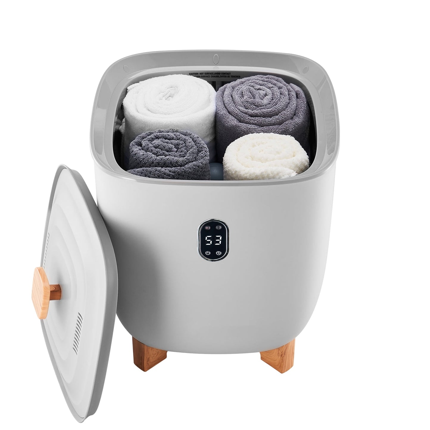KFFKFF 25L Heated Towel Warmer Bucket with LED Display, Adjustable Timer and Temperature Settings, Ideal for Blankets and Towels in Bathrooms, SPA, Home, Countertop, or Floor, Gray