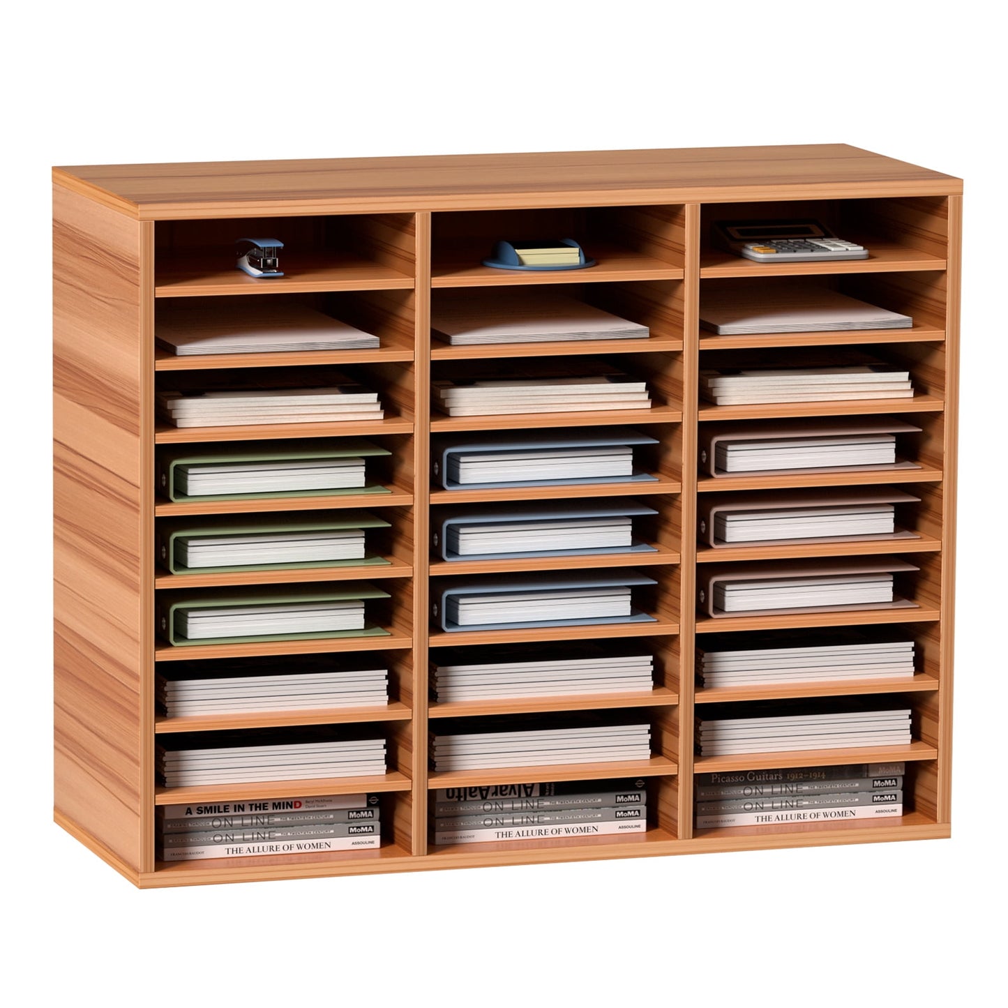 KFFKFF 27-Slot Wooden Document Holder, Modifiable Racks, Medium-Density Fibreboard Correspondence Hub, Domestic and Educational Storage Solution for Records, Papers, Periodicals, White