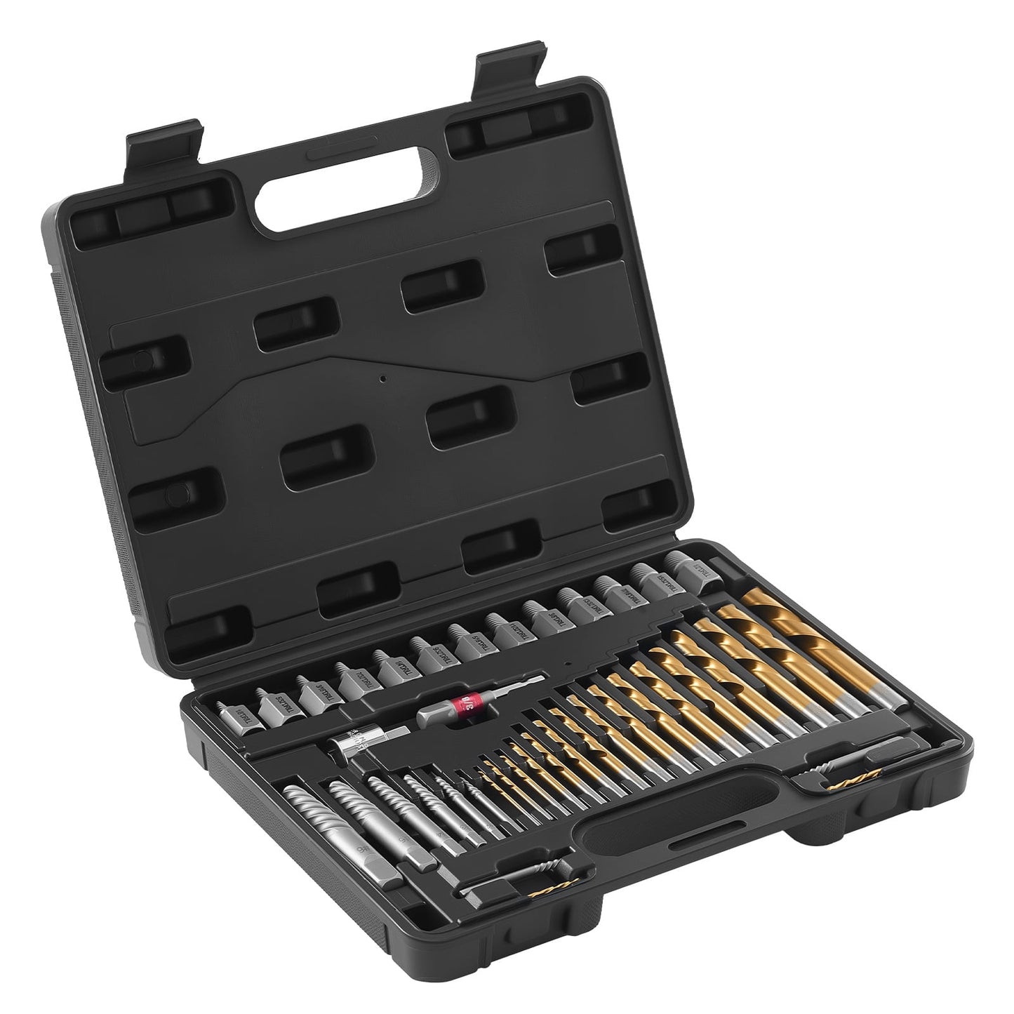 KFFKFF 41-Piece Screw Extractor Set with Drill Bits, Includes Bolt Extractors, Drill Bits, Adapters, Durable Storage Case, Cr-Mo Steel for Removing Damaged, Rounded, or Stripped Bolts and Screws