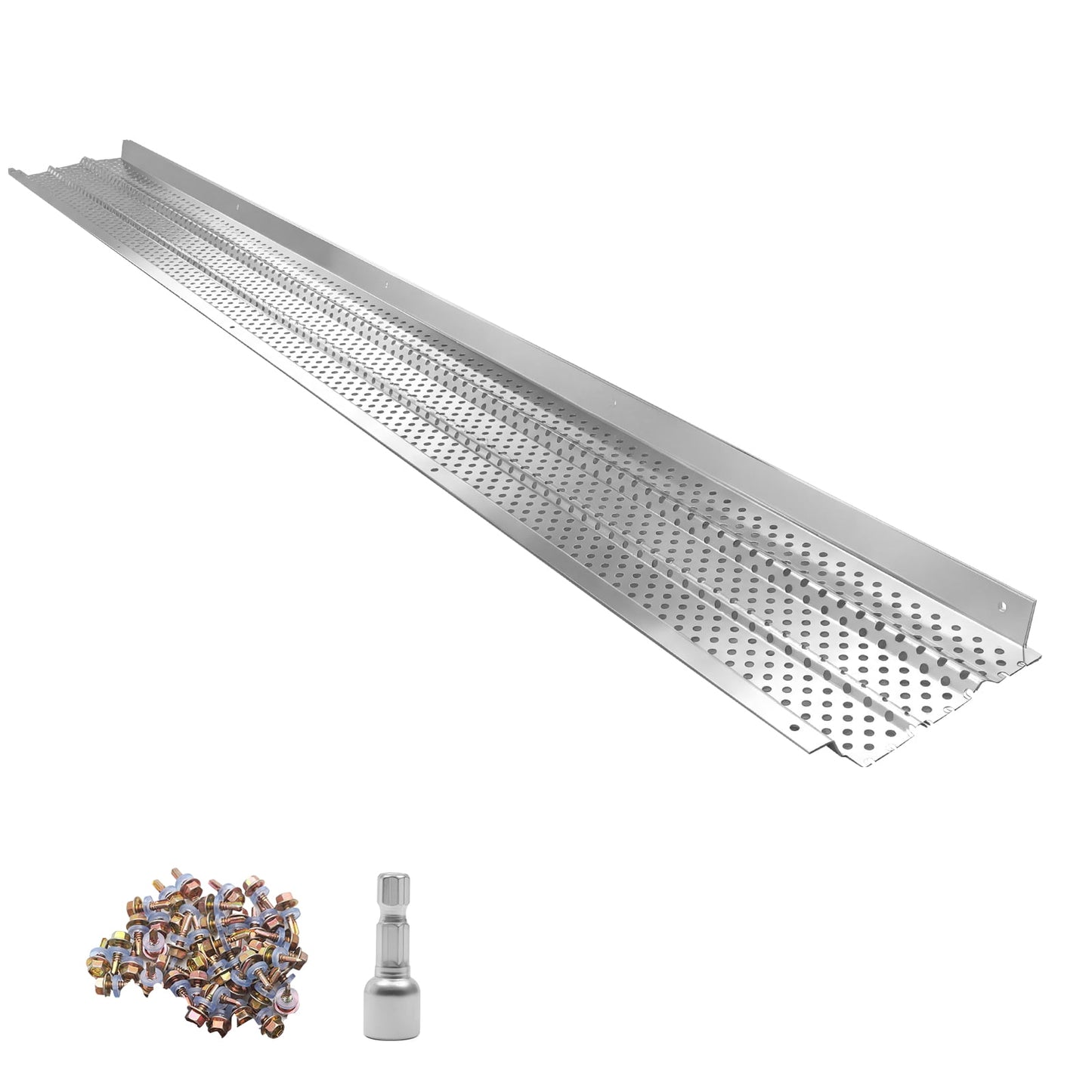 KFFKFF 6-inch Aluminum Gutter Cover, 52ft Durable Leaf & Debris Protection, 0.02-inch Thickness, Mill Finish, DIY Installation, Efficient Water Flow, Includes Screws, Set of 13