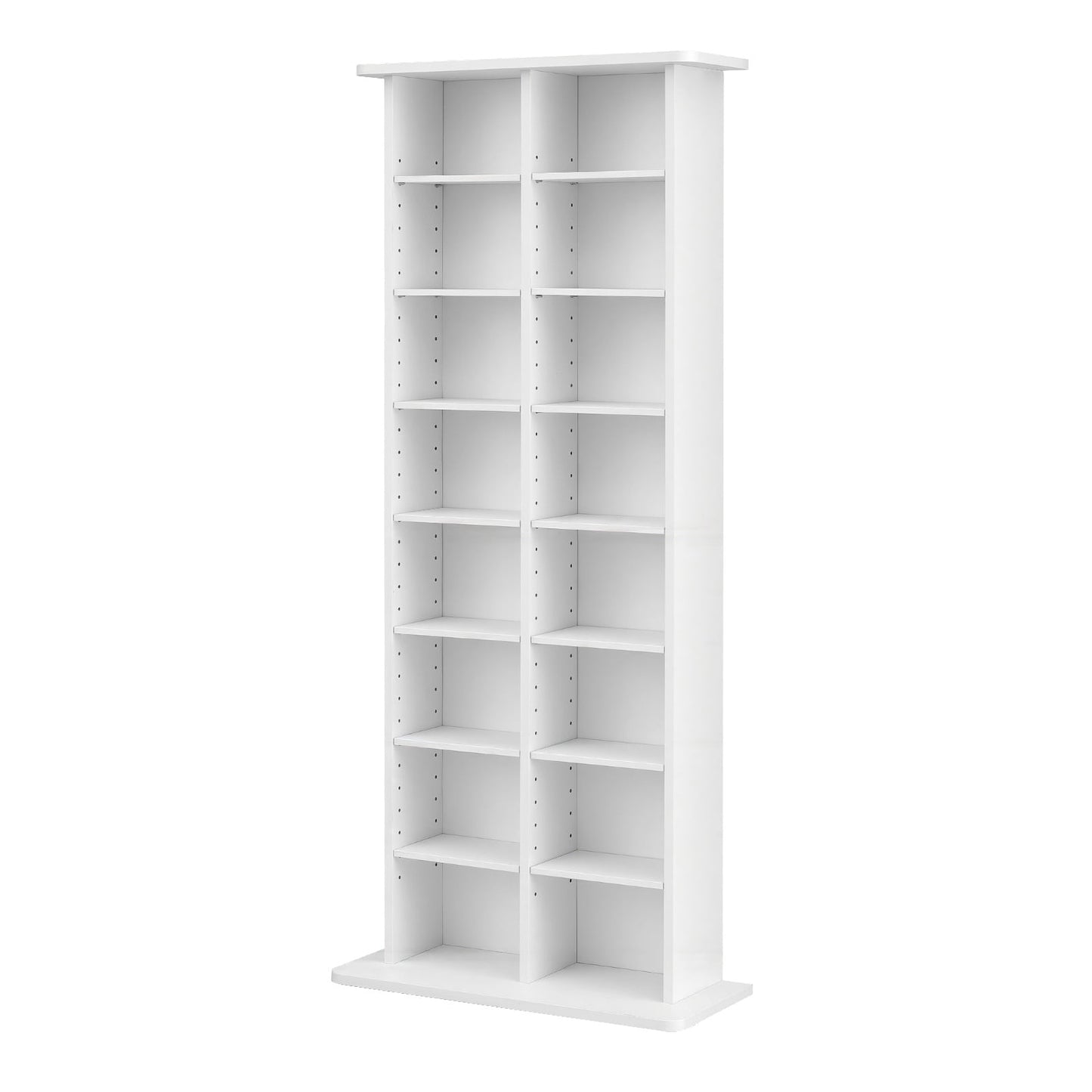 KFFKFF 8-Tier Media Storage Cabinet, 22.01 x 8.74 x 50.98 in Organizer for DVDs, CDs, Books, and Games, Multimedia Shelf for Living Room, Home Office, or Recording Room, White