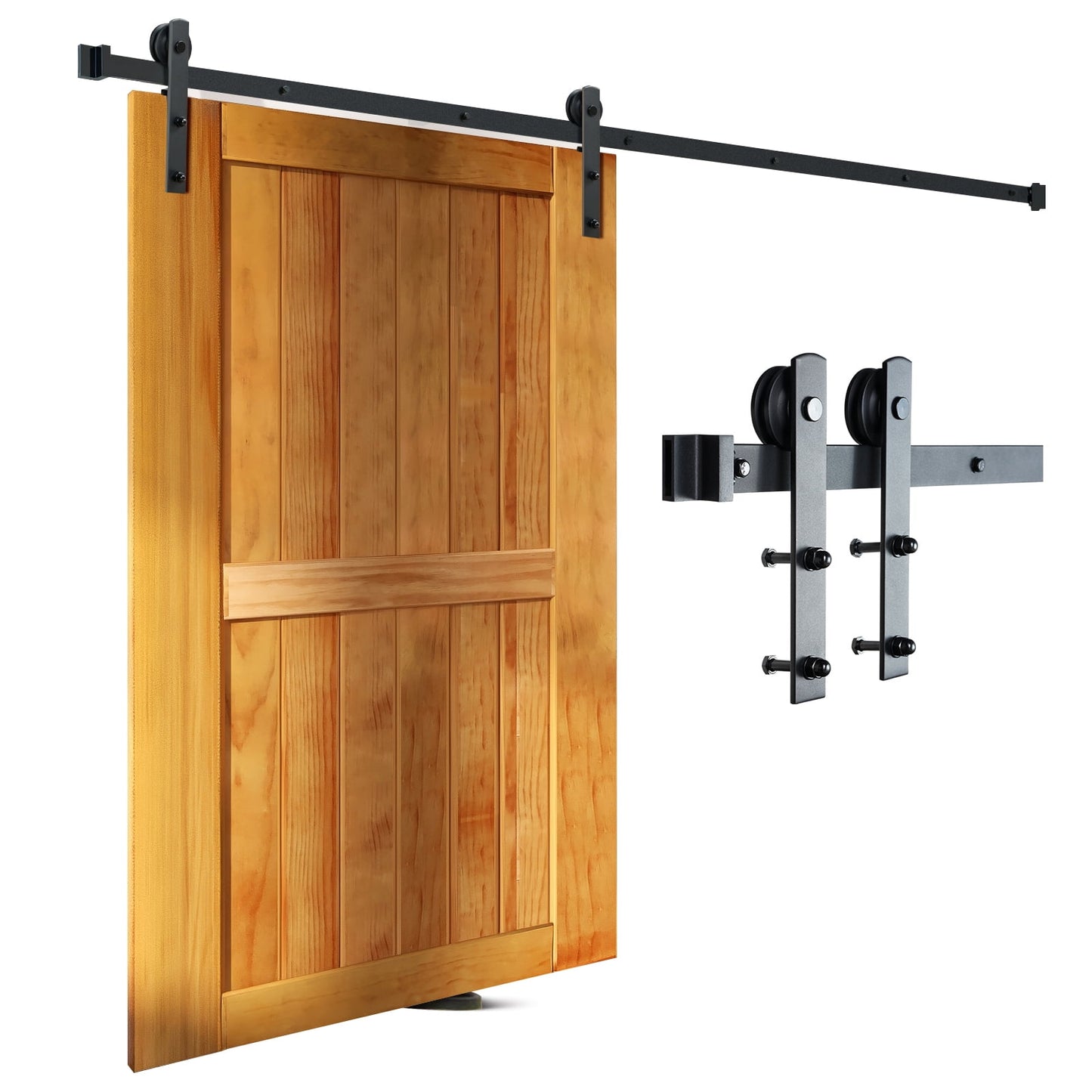 KFFKFF 8FT Sliding Barn Door Hardware Kit, Heavy-Duty Track System for Single Door, Supports Up to 330LBS, Compatible with 3.7-4.3FT Wide and 1.3"-1.8" Thick Door Panels, Smooth and Quiet Operation