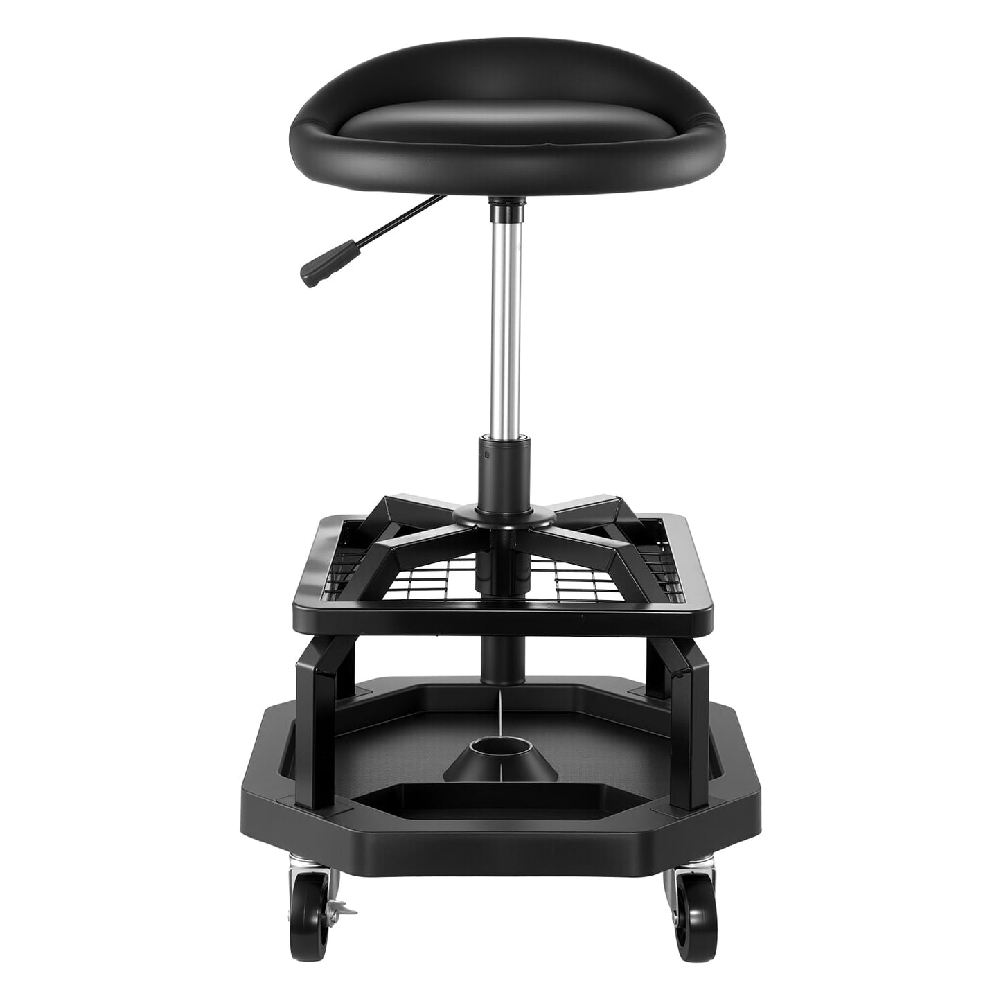 KFFKFF Adjustable Rolling Shop Stool with 300 lbs Capacity, Pneumatic Garage Seat, 360° Swivel Padded Work Stool with Casters, Ideal for Garage, Workshop, and Auto Repair