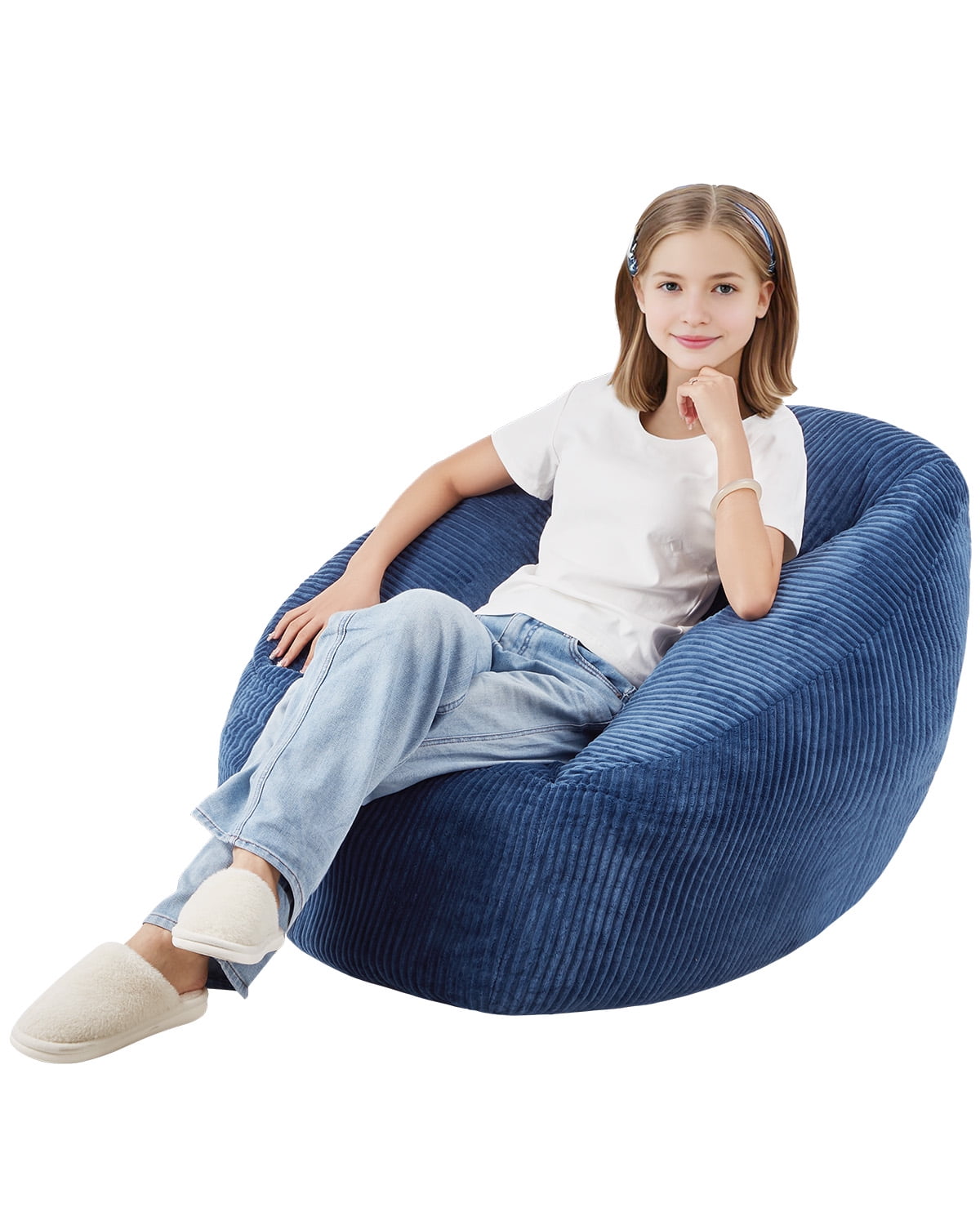 KFFKFF Bean Bag Seat, 3-foot Lounge Chair with Cushy Armrests and Storage Compartment, 25D Memory Foam Infused with Plush Teddy Velvet Exterior, Bean Bag for Sleeping Quarters or Game Room, Azure