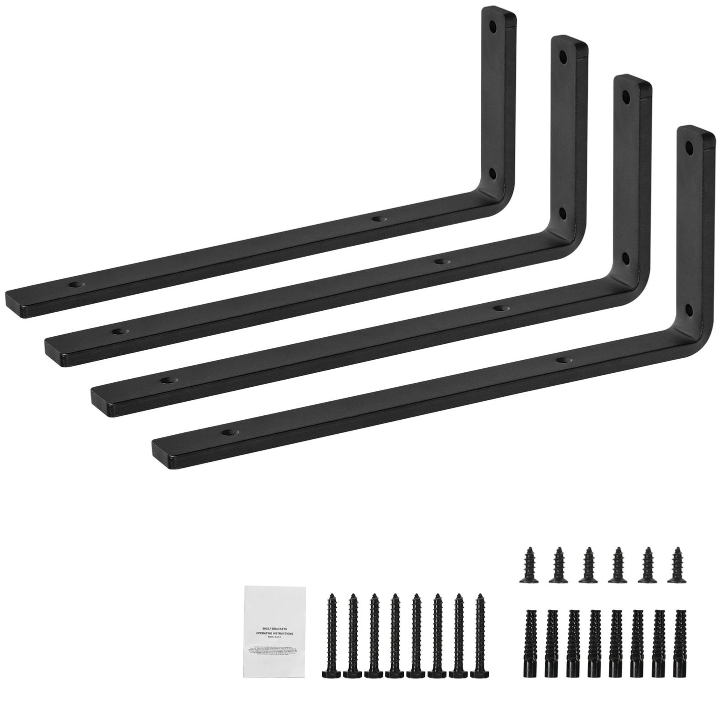 KFFKFF Bracket for Shelves, Set of 4, Dimensions 16 x 6 inches, Robust Wall Mounted Shelf Brackets, Matte Black L Shaped Bracket, Constructed from 10mm Thick Steel, Supports Weight up to 160 lbs