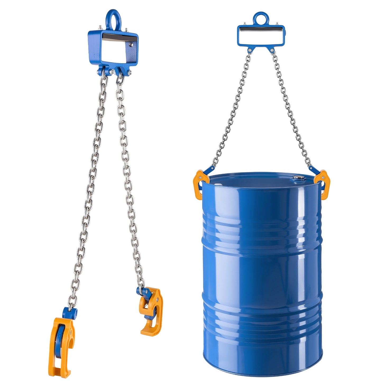 KFFKFF Chain Drum Lifter, G80 Drum Lifting Chain Sling with Safety Hook, 2200 lbs Capacity, Drum Handling Tool for Crane and Forklift, Carbon Steel Barrel Lifter for Plastic and Metal Drums