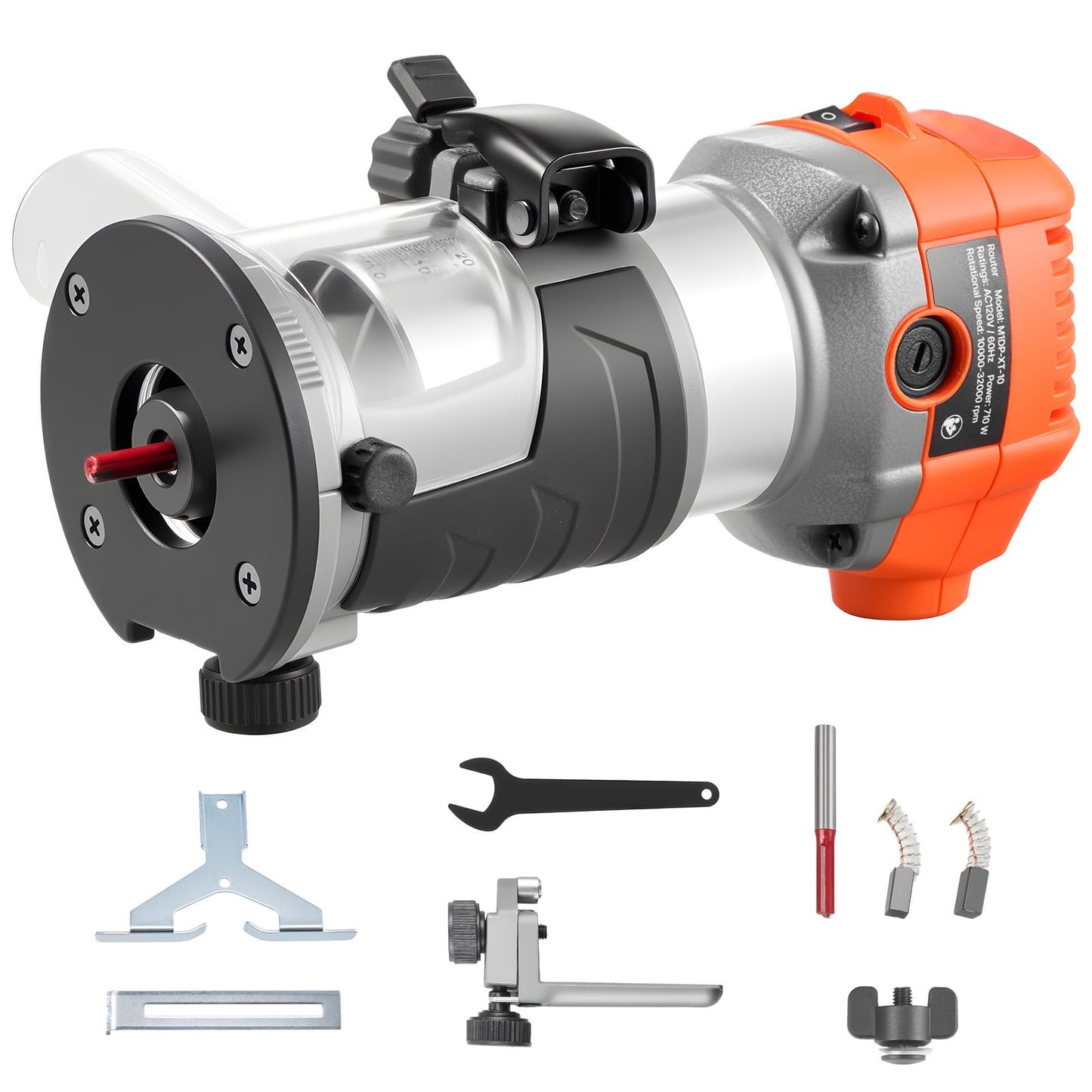 KFFKFF Compact Wood Router, 1 HP 710W, Adjustable Speed Palm Router Tool with Smooth Start, Fixed Base & 1/4-Inch Collet, Dust Cover, Ideal for Woodworking, Edging, DIY Tasks, Corded
