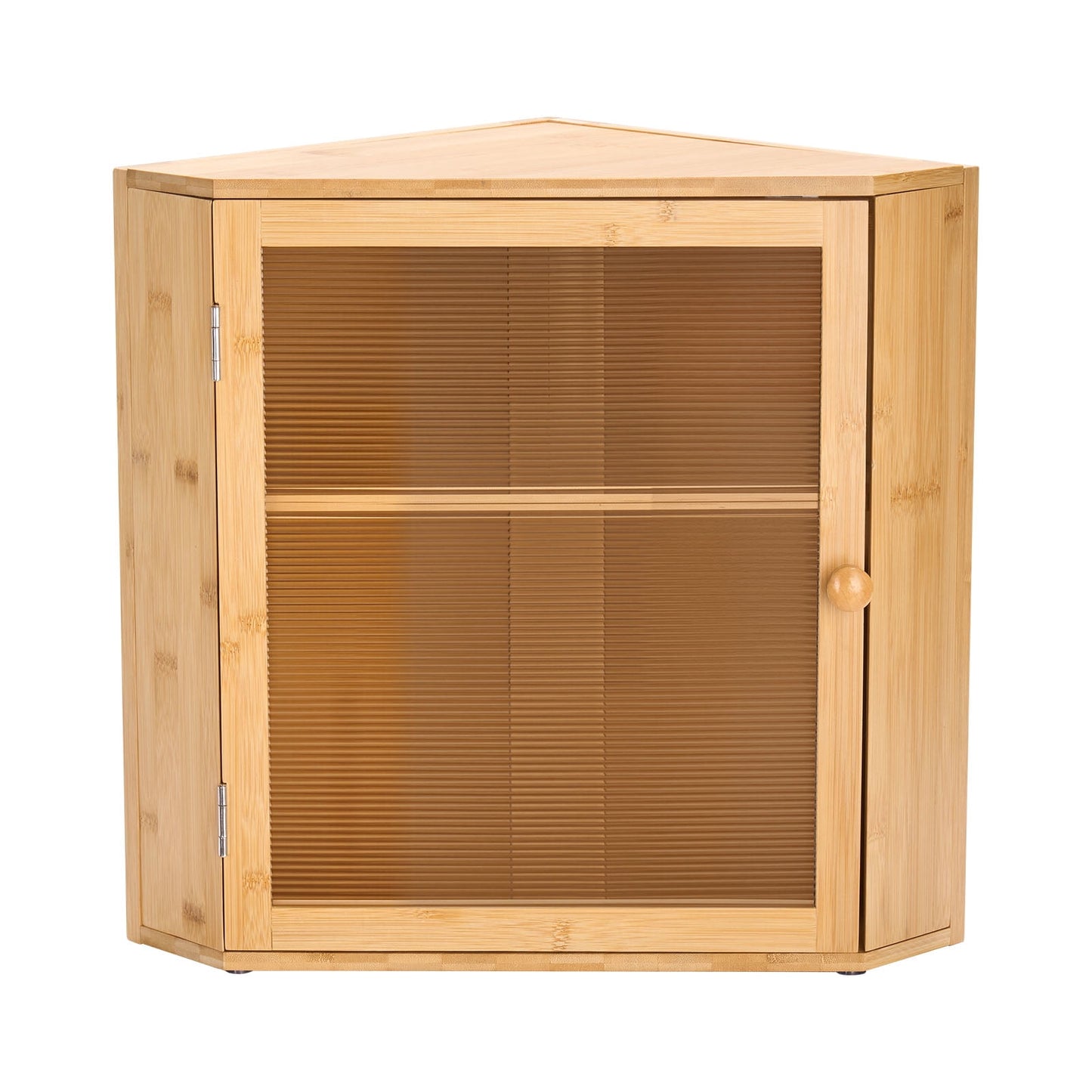 KFFKFF Corner Bread Box for Kitchen Counter, Double-Layer Bamboo Bread Storage Container, Wooden Breadbox with Acrylic Wavy Door, Natural Finish