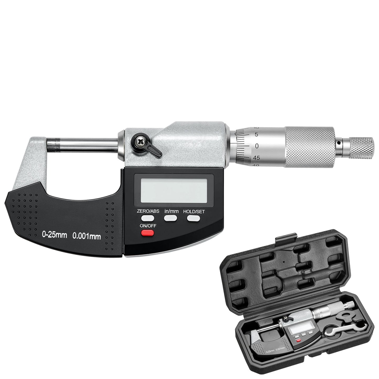 KFFKFF Digital Micrometer Set, 0-1 inch Range, 0.00005" Resolution, High Precision 0.0001 Accuracy, LCD Display, Metric/Imperial Conversion, Durable Carbide Tip, Includes Protective Case