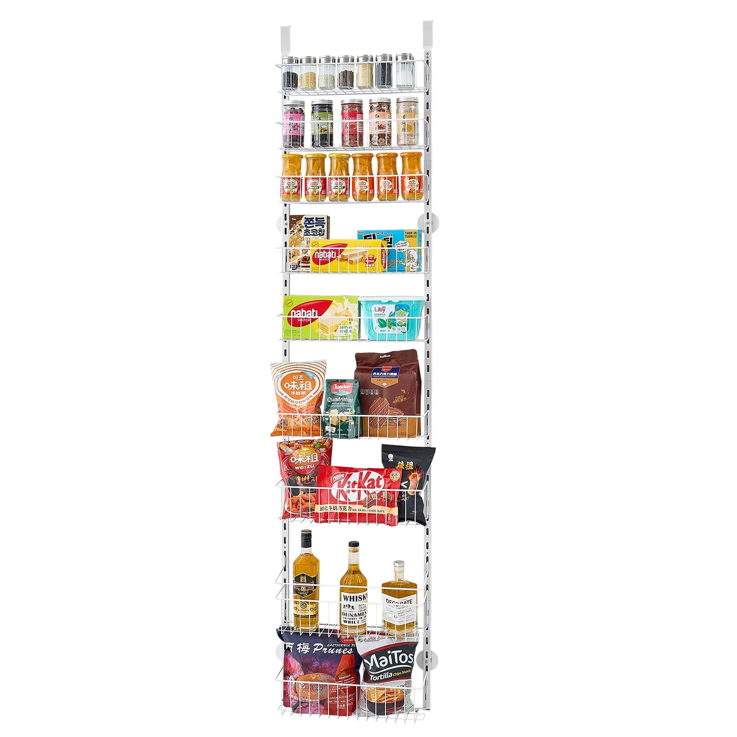 KFFKFF Door-Mounted Pantry Organizer, 9-Level Storage Solution, Robust Steel Constructed Spice Holder, Customizable Wall-Mounted Seasoning Racks, Suitable for Domestic Kitchen, Laundry Area, Bathroom