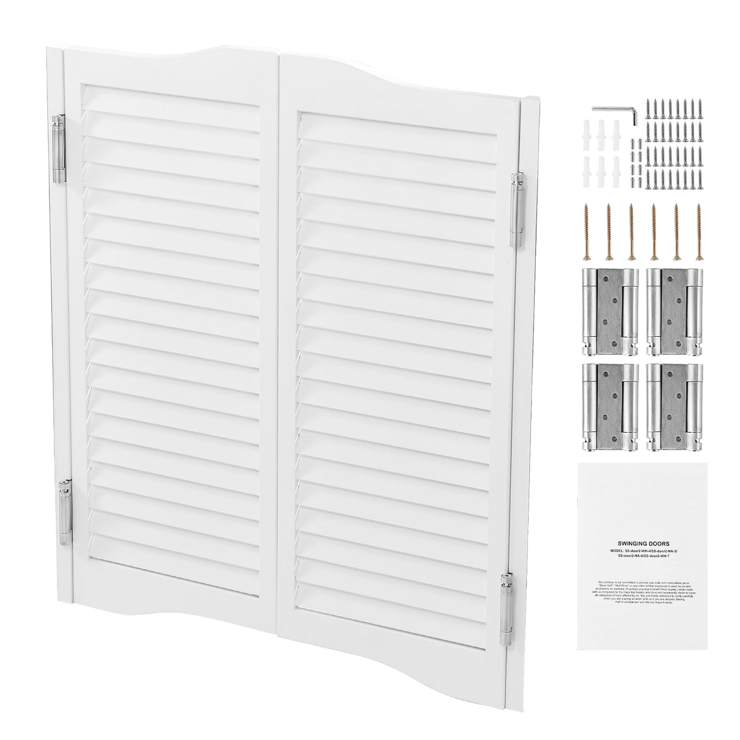 KFFKFF Double Saloon Doors Arched Top Interior Swinging Cafe Doors SS-door2-WH-7, 36"W x 36"H, Pine Wood, White