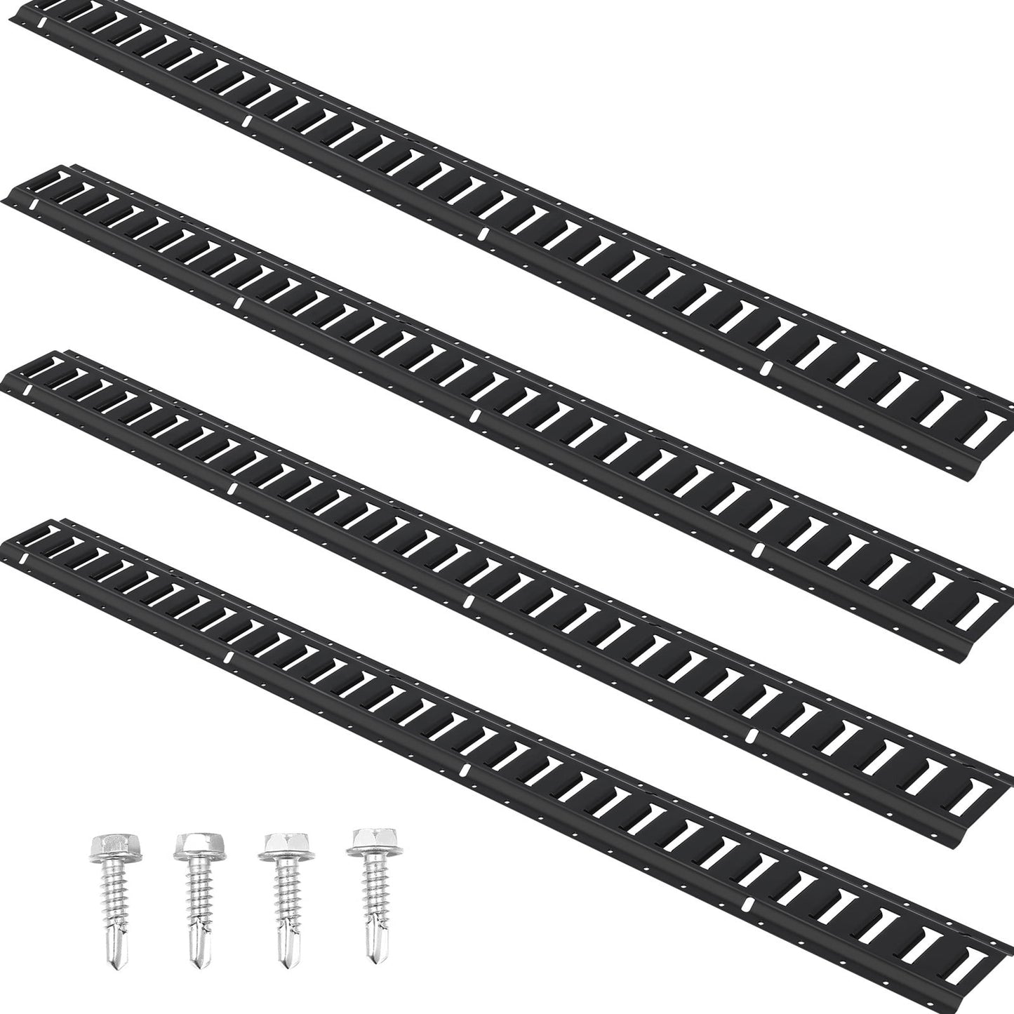 KFFKFF E Track Cargo Securement Kit, 5-Foot Steel Tracks, Set of 4, Supports Loads Up to 2000 lbs, Durable Etrack System with Mounting Screws for Garages, Vans, Trailers, Motorcycles, and ATVs