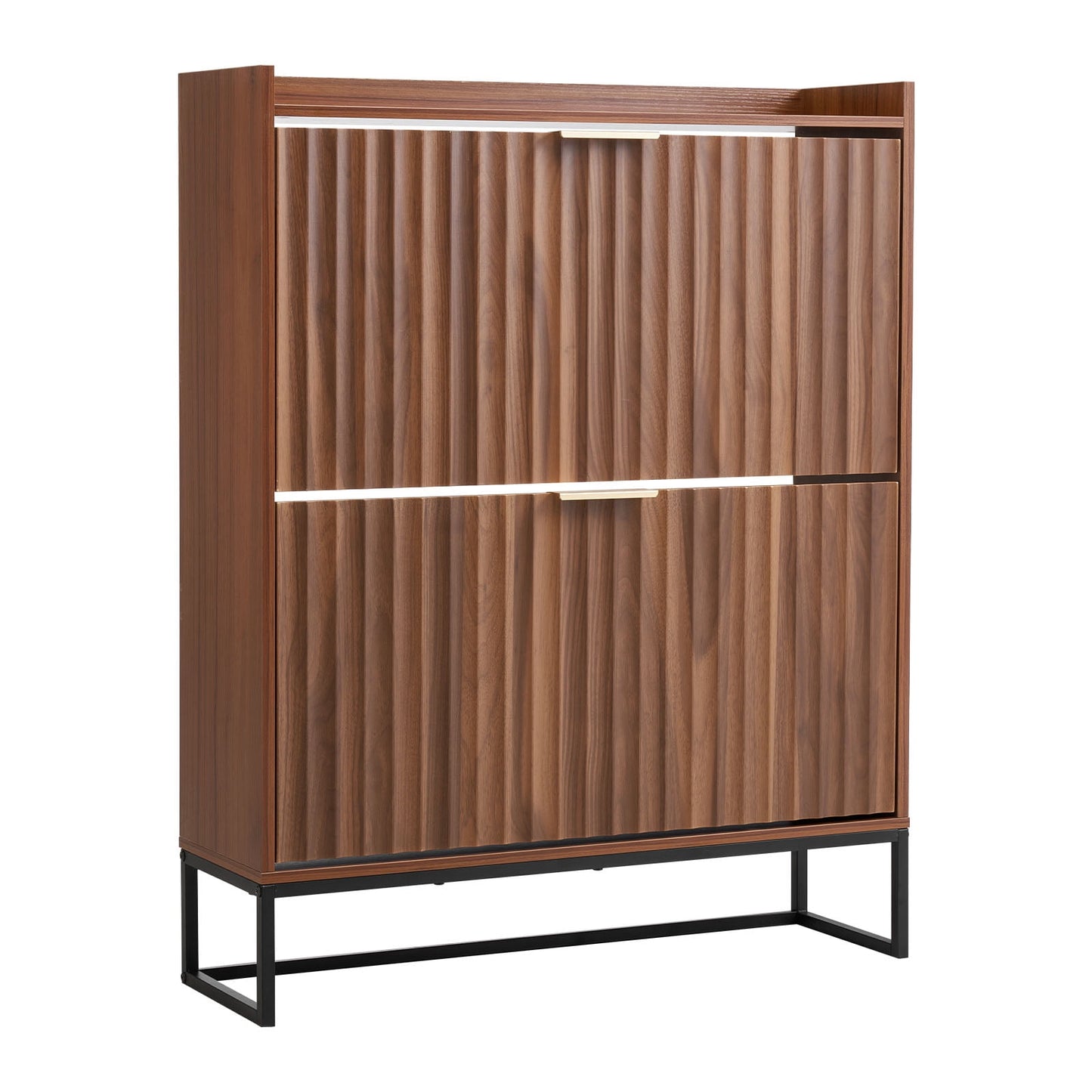KFFKFF 2-Flip Shoe Cabinet, Mid-Century Style Storage Unit with Anti-Tipping Design, Fluted Organizer for Shoes, Perfect for Entryway, Hallway, Bedroom, or Living Room
