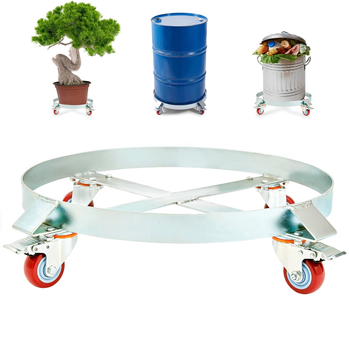 KFFKFF Heavy Duty Barrel Cart 55 Gal Drum Dolly with Swivel Casters Steel 1000lbs