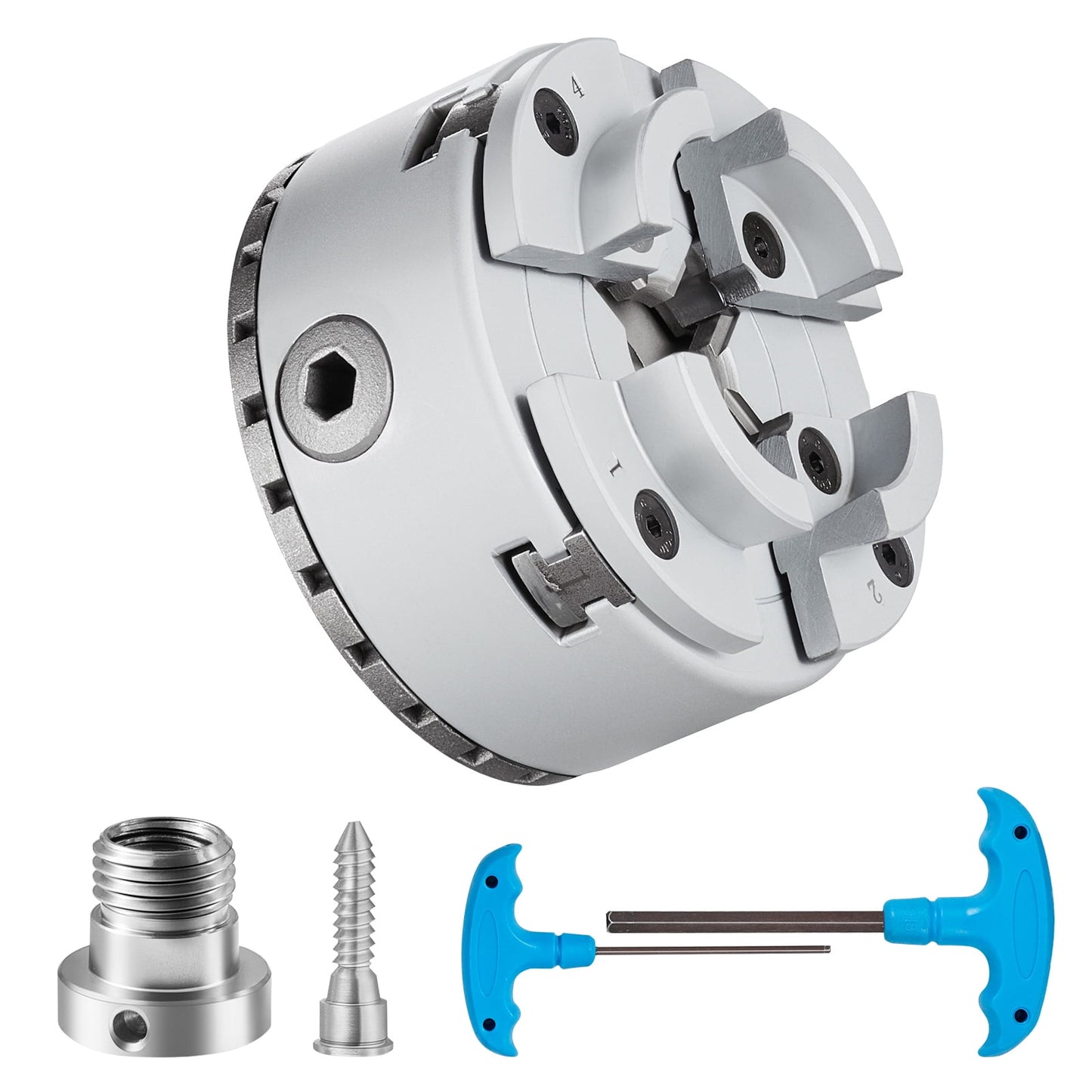 KFFKFF KP2-3/4 Chuck for Lathe, 4-Jaw with 2.75" Diameter, Metal Turning Machine Accessory, Self-aligning Tool, Suitable for Precision Engineering, Grinding Devices, Milling Equipment