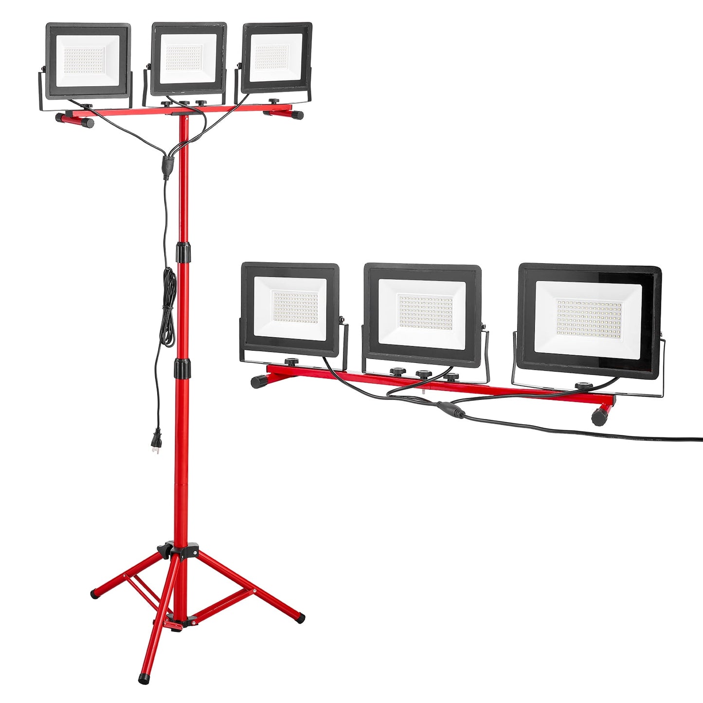 KFFKFF LED Work Light with Stand, 21000 Lumens, Three-Head Portable Light with Independent Switches, Tripod Base, 10.83 ft Power Cable, Suitable for Indoor and Outdoor Use