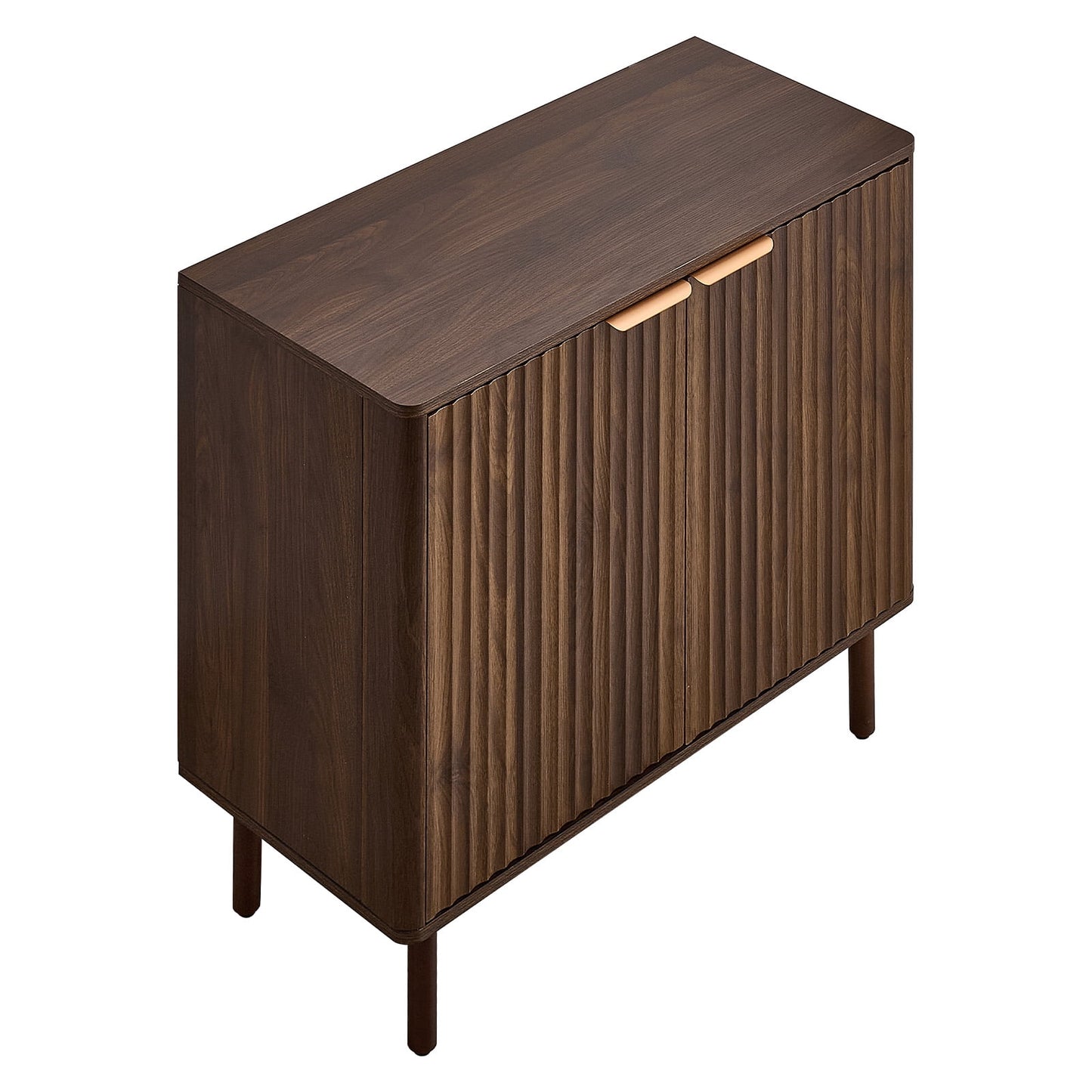 KFFKFF Mid-Century Coffee Bar Cabinet with Fluted Design, Two-Tier Storage, Barn Door, and Buffet Stand for Living Room or Entryway, 31.5 x 14.7 x 31.5 in Walnut