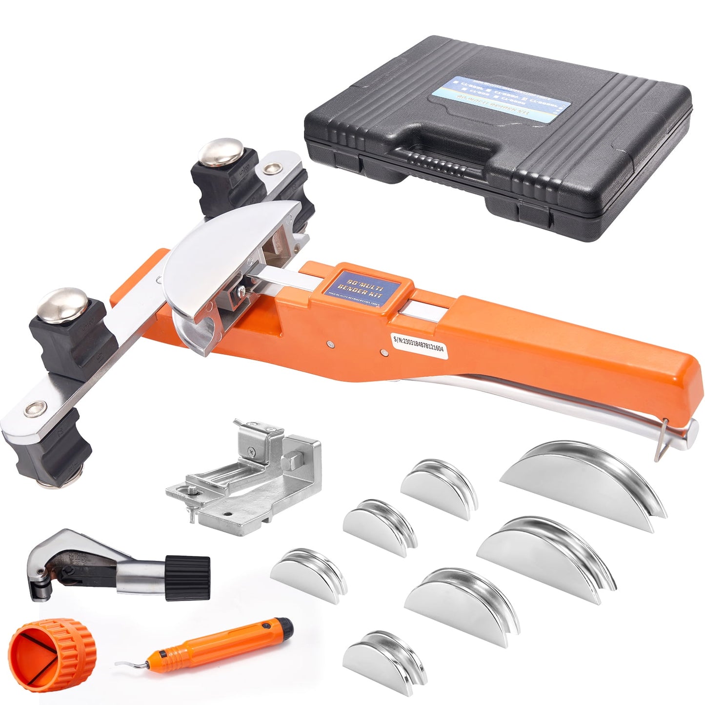 KFFKFF Pipe Tube Bender, 1/4"-7/8" O.D. Ratcheting Tubing Bender, 90° Forward/Reverse Pipe Bending Tool with 7 Dies and Cutter for HVAC, Air Conditioning, and Refrigerator Maintenance