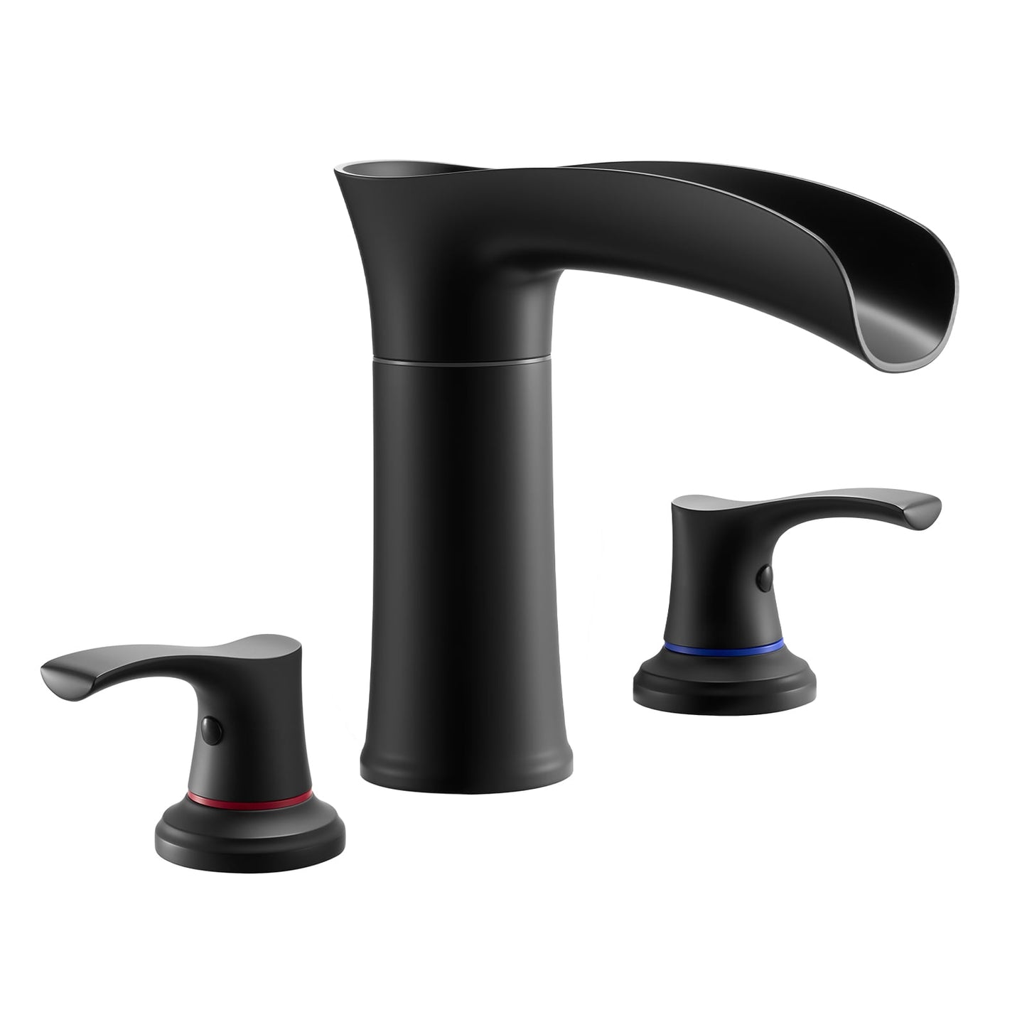 KFFKFF Roman Tub Faucet, 3-Hole Waterfall Bathtub Fixture, Zinc Alloy Bath Faucet Set with Dual Handles, Deck-Mounted Tub Faucet for Washing Pets, Baby Care, and Adult Bathing, Matte Black
