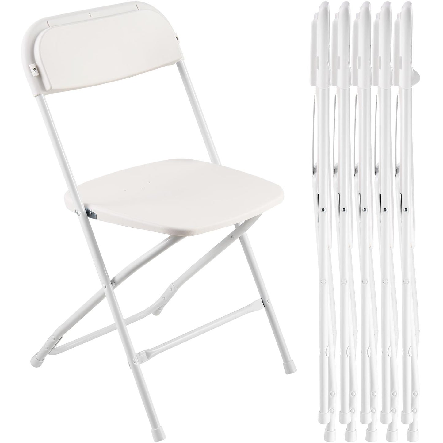 KFFKFF Set of 6 Foldable Chairs, Durable Plastic Seats with Sturdy Metal Frame, Portable and Stackable Design for Indoor and Outdoor Use, Ideal for Home, Garden, Events, and Gatherings, White