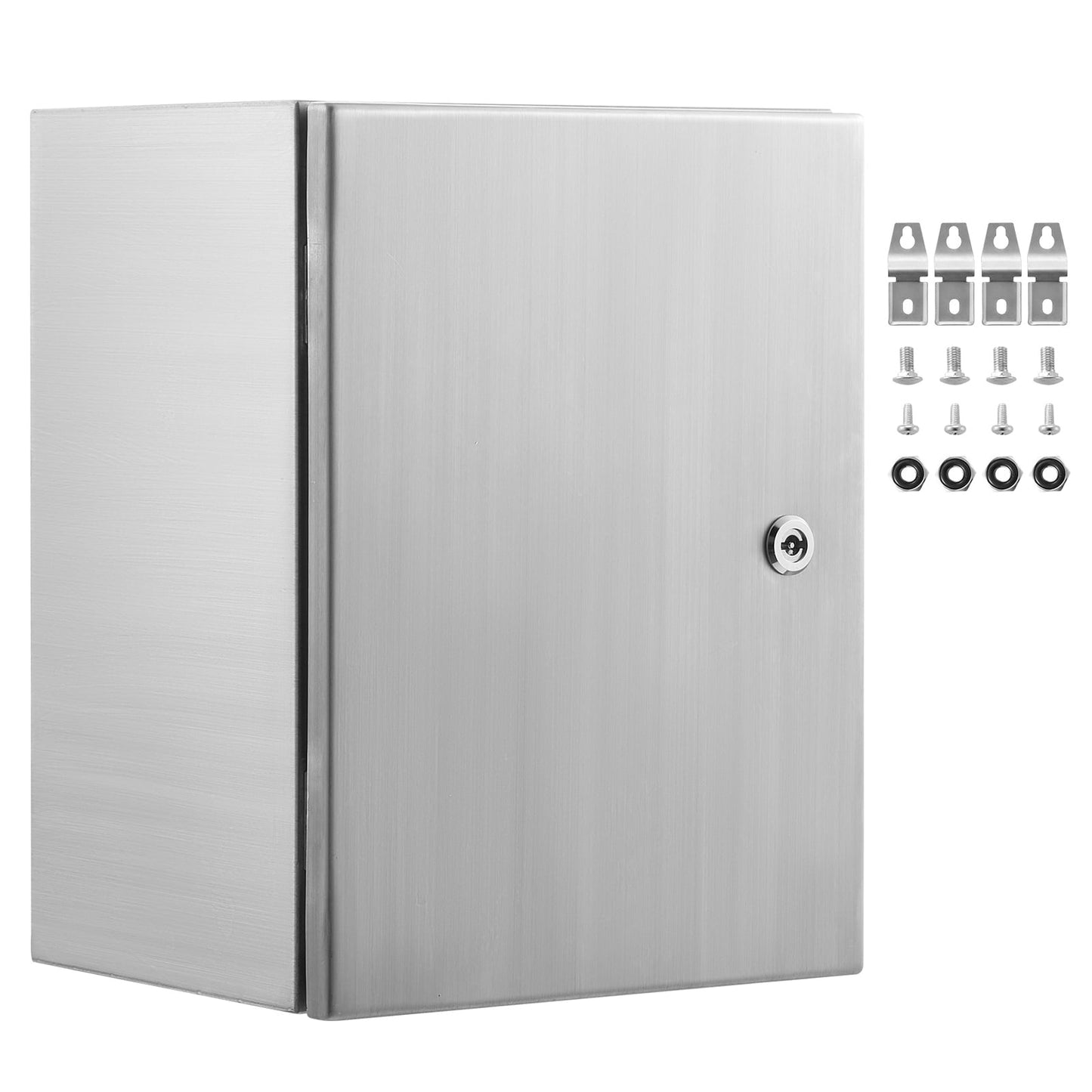 KFFKFF Steel Electrical Enclosure Box, 16"x 12"x 6", 304 Stainless Steel Wall-Mounted Outdoor Box with Mounting Plate, Hinges, and Lock, IP66 Water-Resistant