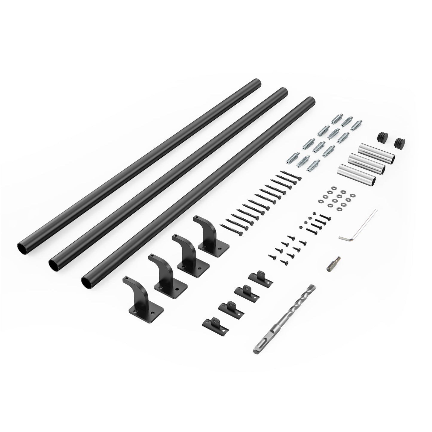 KFFKFF Wall Mounted Stair Handrail, 10ft Pipe Staircase Railing, Black Galvanized Aluminum, 1.26-inch Diameter, Indoor and Outdoor Use, Industrial Handrail for Steps and Safety Support
