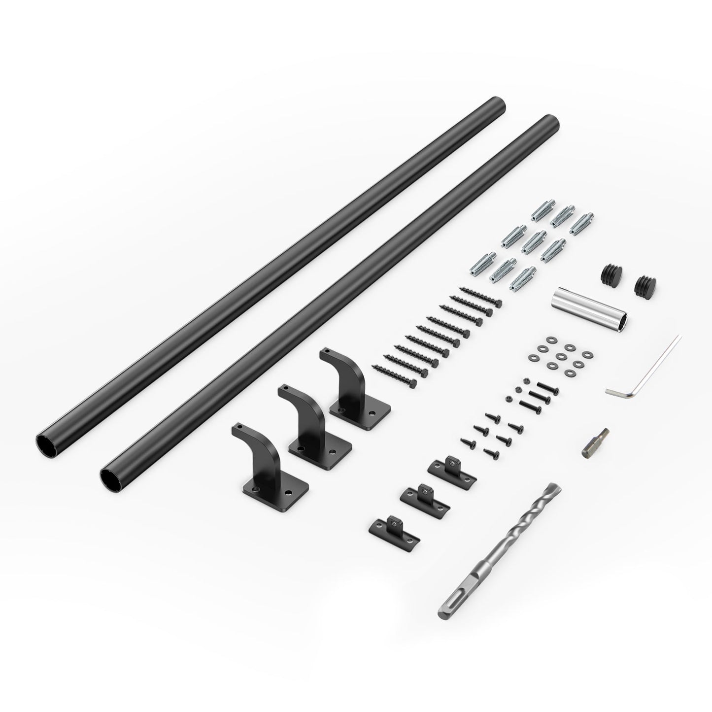 KFFKFF Wall Mounted Stair Handrail, 7ft Pipe Staircase Railing, Black Galvanized Aluminum, 1.26 inch Pipe Diameter, Indoor & Outdoor Use, Industrial Hand Rail for Steps, Safety Baluster