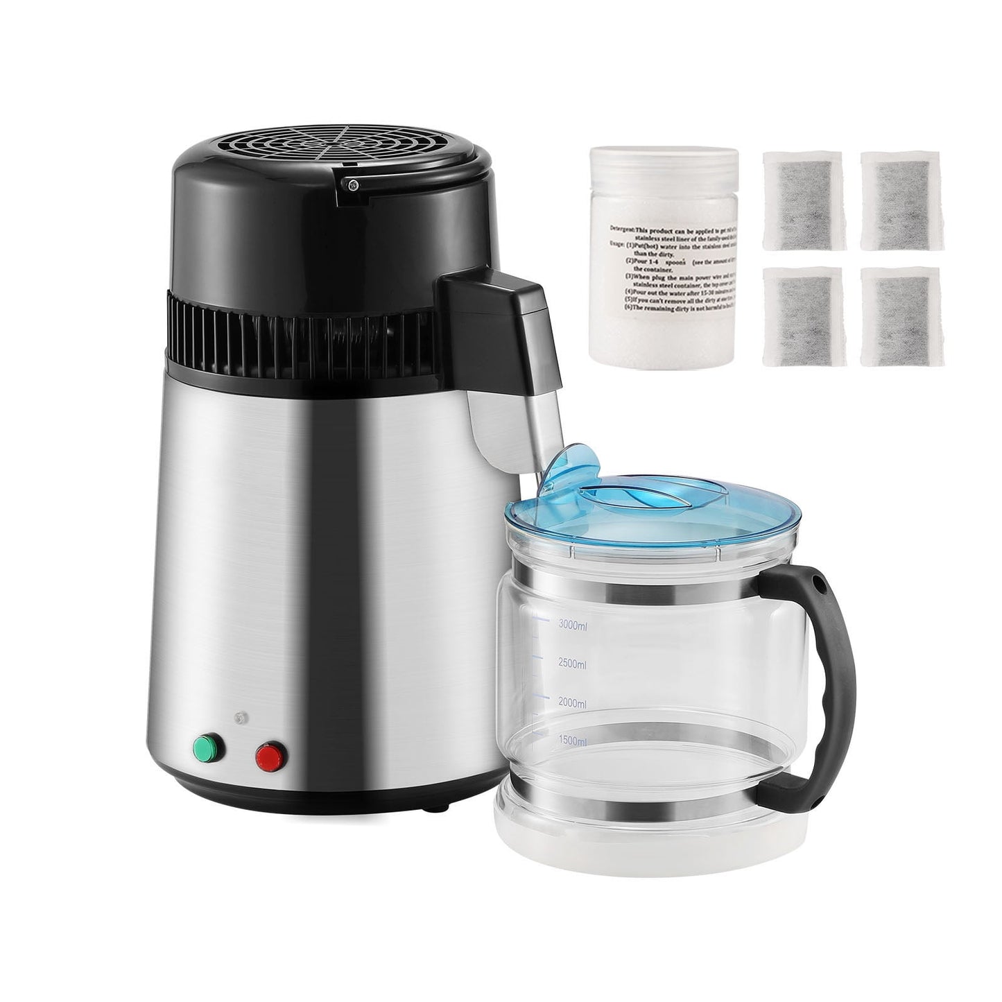 KFFKFF Water Distiller, 4L Capacity for Home Use, 750W Purification System, Stainless Steel Inside, Countertop Model for Pure Water Production, Silver